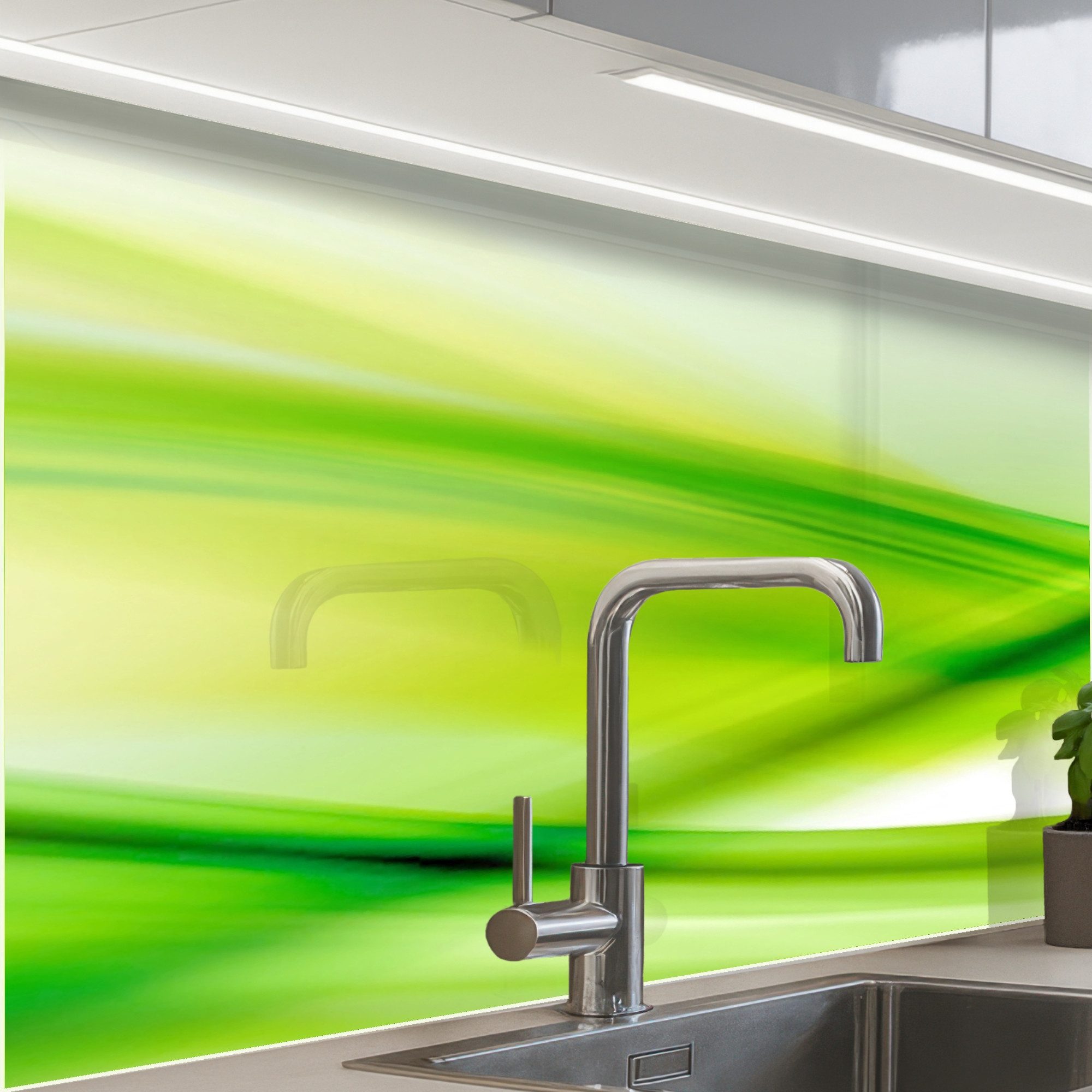 KitchenYeah Küchenrückwand Muster selbstklebend (keine Folie) Wellen - Abstrakt - Grün, (1-tlg), Spritzschutz, Küche, Rückwand, Küchenwand, Küchenfront, 30x20 cm
