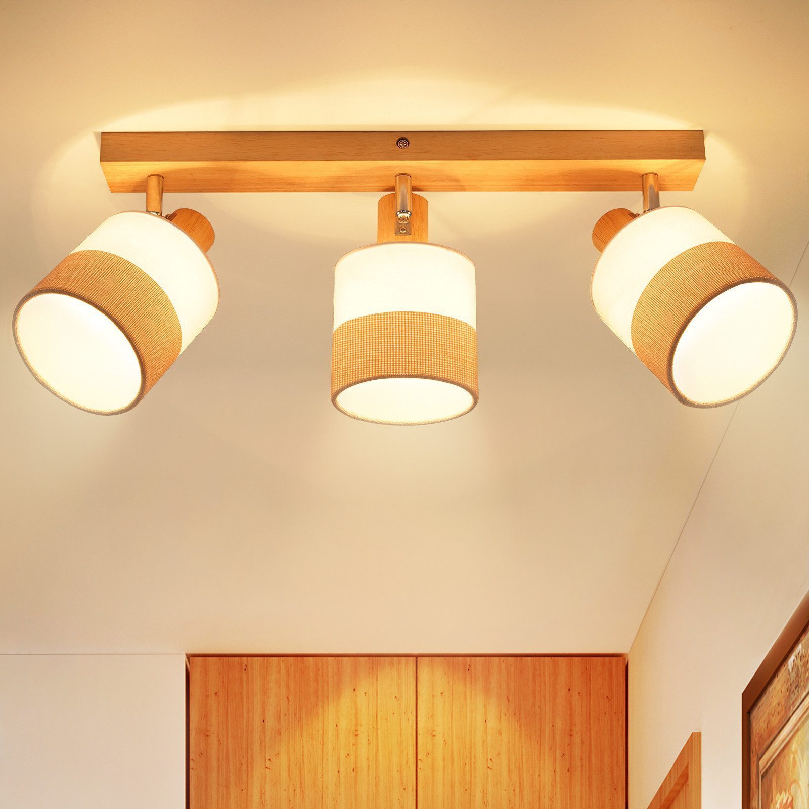 Nettlife Deckenstrahler Wohnzimmer Holz 1/2/3/4 Flammig E14 Vintage Deckenleuchte Deckenspot, LED wechselbar, perfekt für Flur, Wohnzimmer, Schlafzimmer, Esszimmer