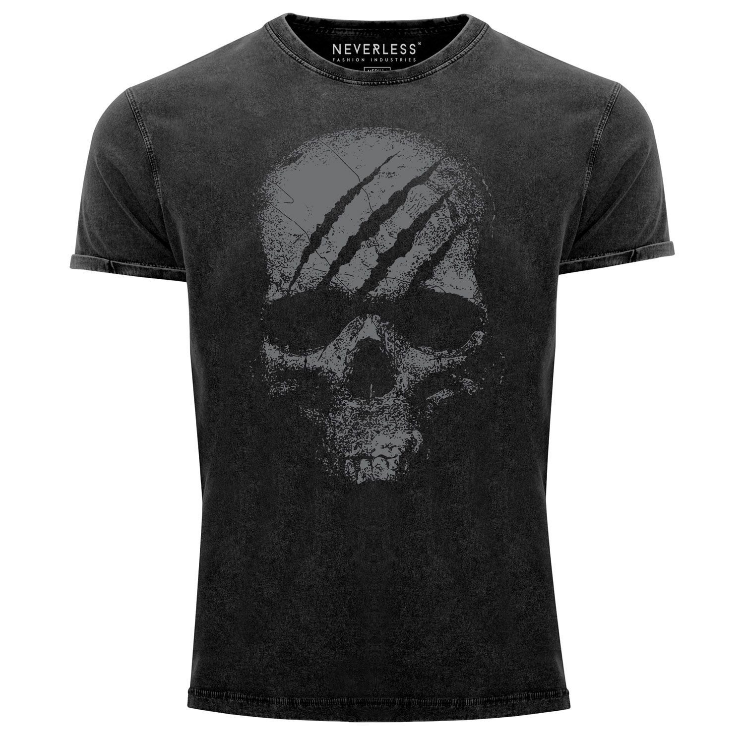 Neverless Print-Shirt Herren Vintage Shirt Totenkopf Skull Totenschädel Skelett Print mit Print