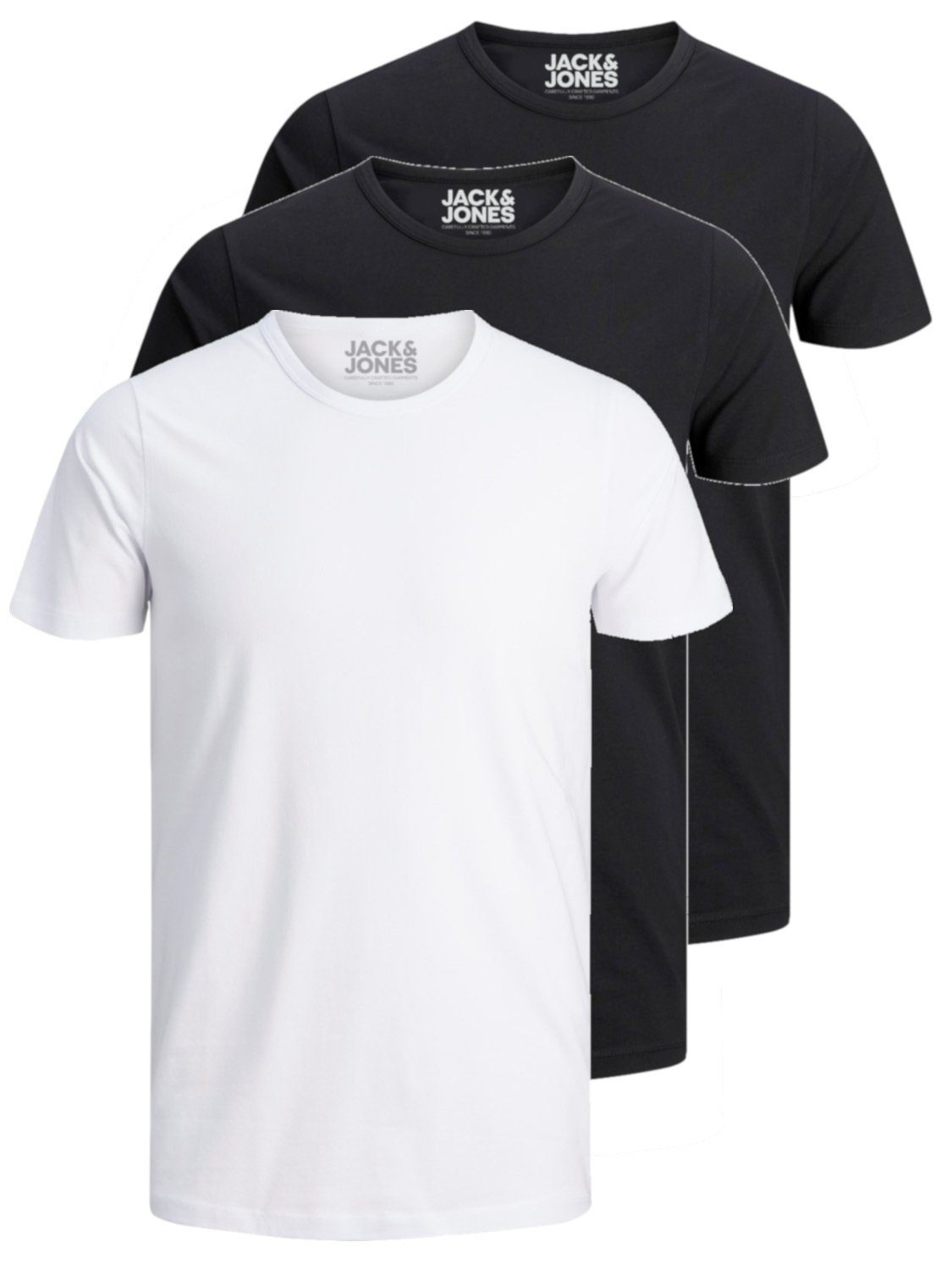 Jack & Jones T-Shirt Basic O-Neck (3-tlg., 3er Pack) etwas länger geschnitten, nicht zu kurz Mix 2 (BL/BL/WH)