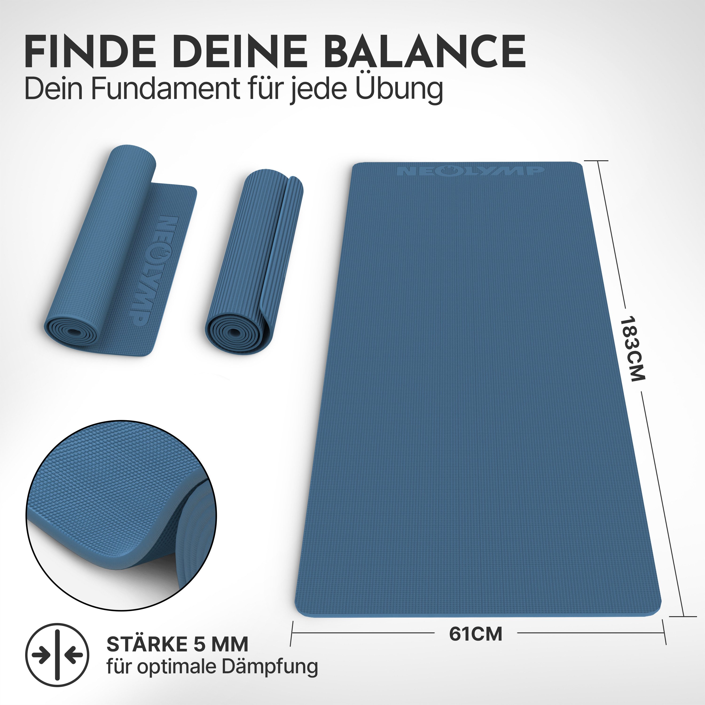 NEOLYMP Yogamatte Yogamatte rutschfest & gelenkschonend – Gelenkschonende Gymnastikmatte (Pilates Matte für Yoga, Workout – inkl. E-Book & Video Übungen), Fitnessmatte für Zuhause – 183x61cm Trainingsmatte aus PVC –Sportmatte