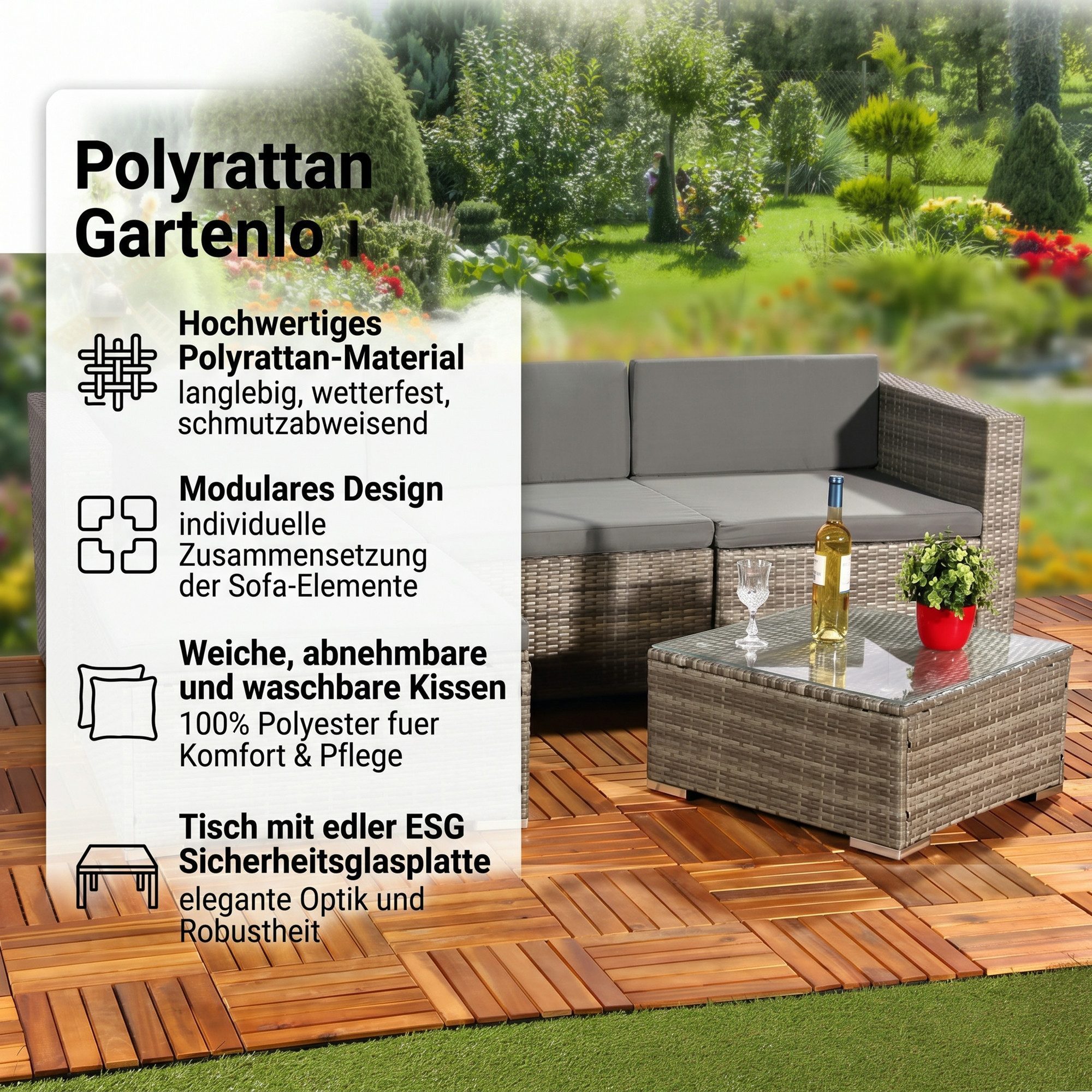 Mucola Gartenlounge-Set Polyrattan Lounge 5tlg. Gartengarnitur Sitzgruppe Sitzgarnitur Sofa, (Set, Möbelset), Schraub-Ausgleich-Standfüße