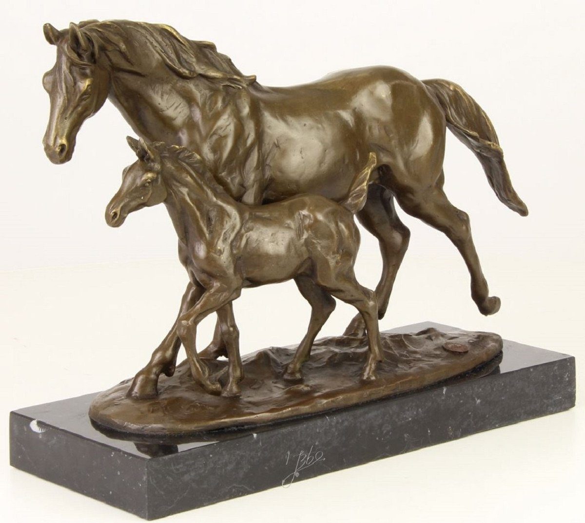 Casa Padrino Dekofigur - Marmorsockel Fohlen Pferd Padrino Casa x 12,1 Luxus / Deko und / H. Bronze Bronze Schwarz 23,9 33,2 cm Gold x Bronzefigur mit Skulptur