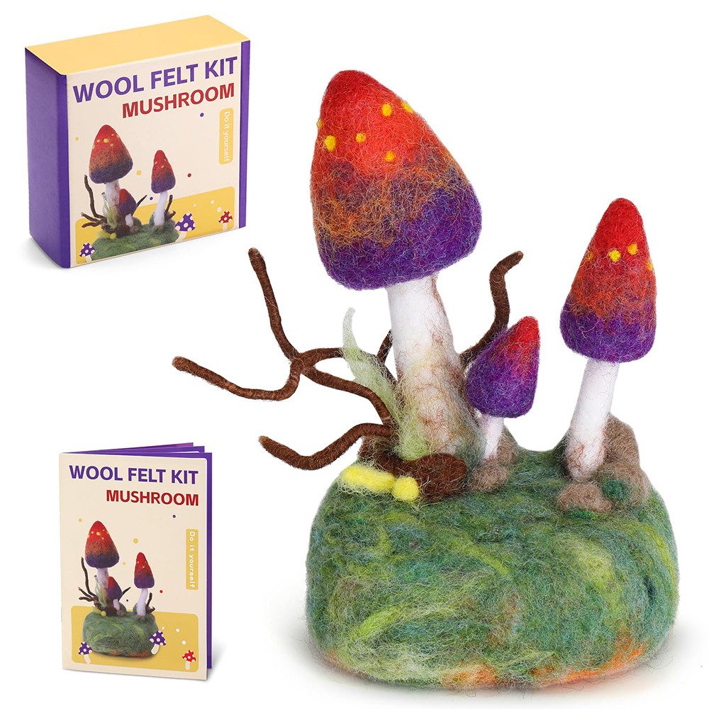 CLTYQ Kreativset Nadelfilz-Set,Filz-Starterset, Pilz-Wollfilzset,DIY Starterset, für Anfänger, mit Filzwolle,Filzwolle Nassfilzen Trockenfilzen