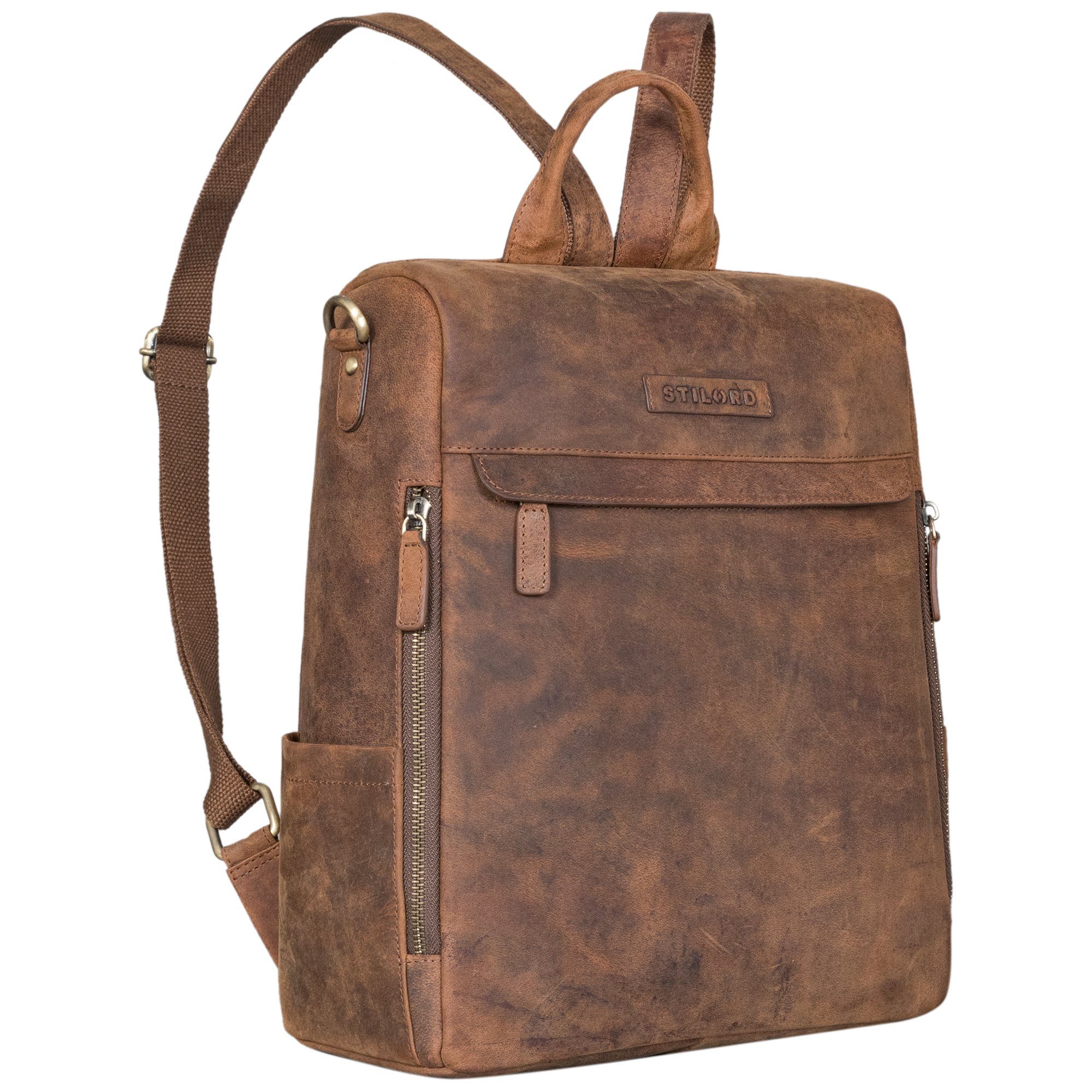 STILORD Notebookrucksack "Tarik" Diebstahlsicherer 2-in-1 Rucksack und Umhängetasche Leder
