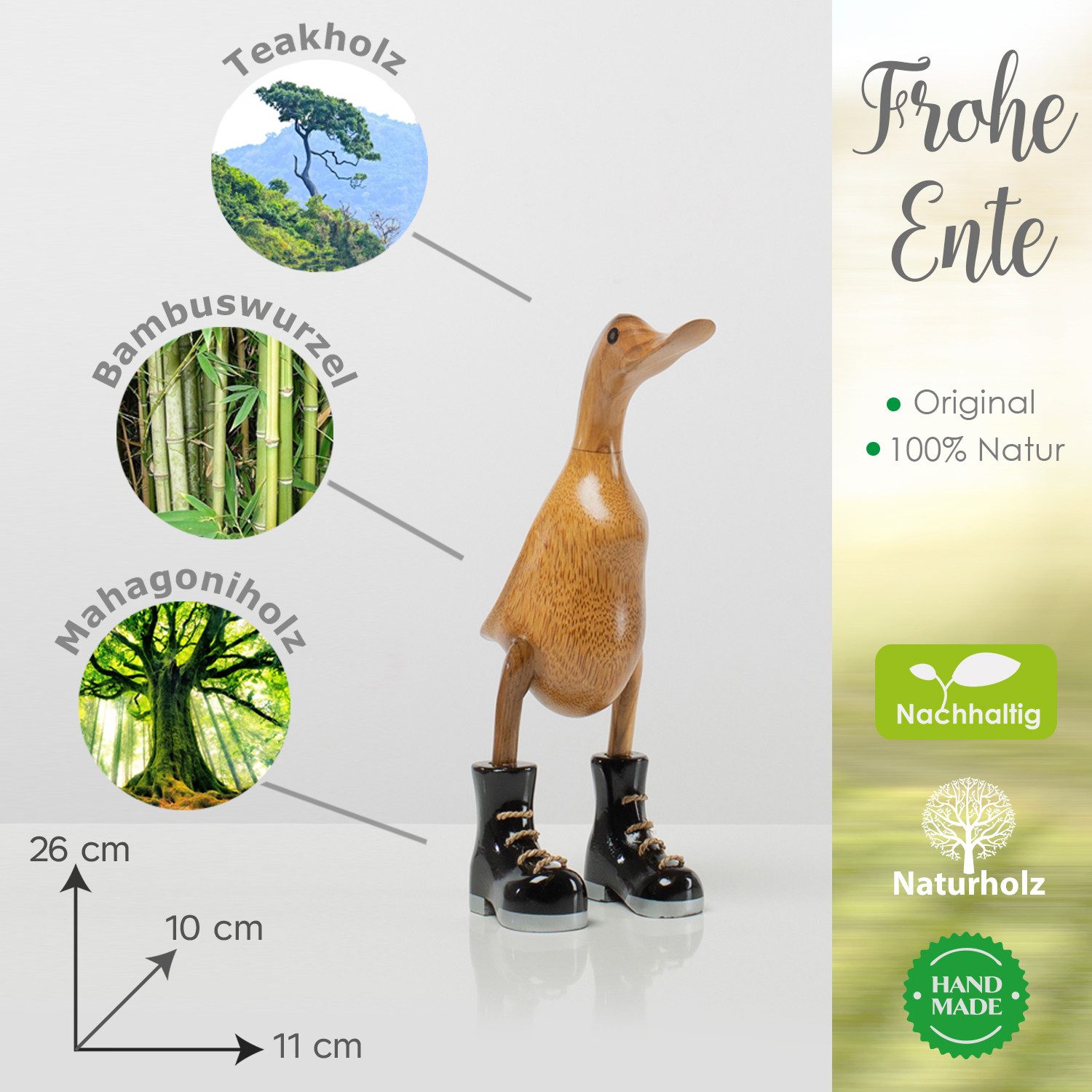 Rikmani Dekofigur Holzfigur Ente Stiefel - günstig online kaufen
