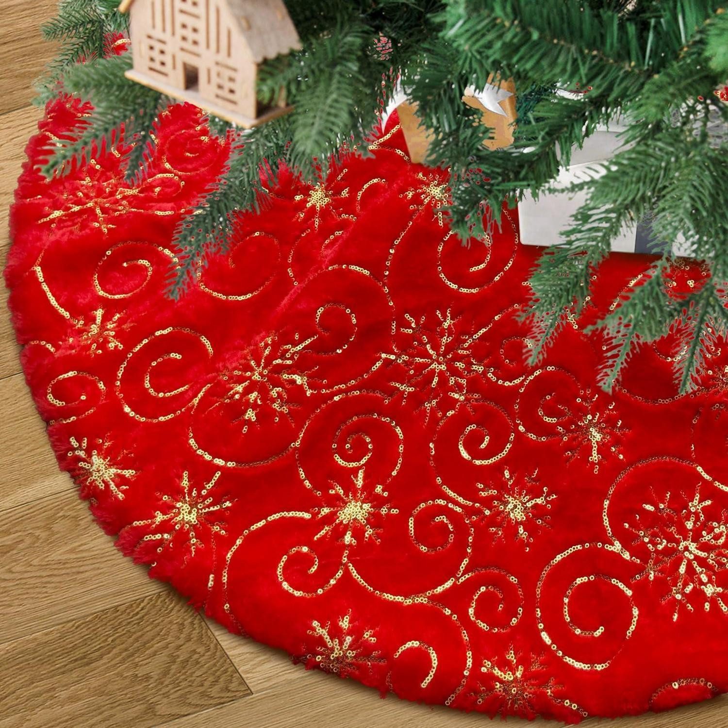 LuxusKollektion Christbaumständer Weihnachtsbaumrock 90cm Rot Gold