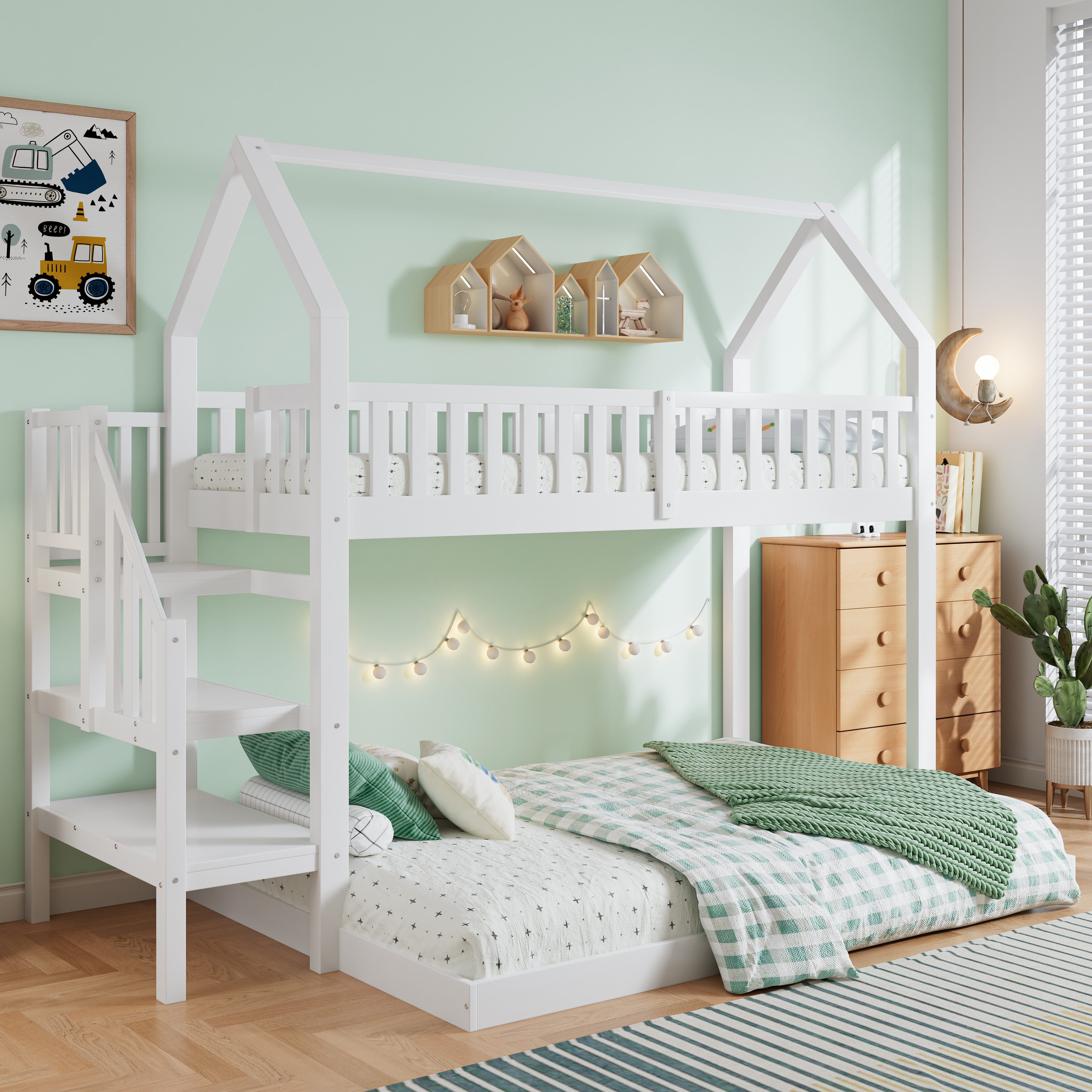 Flieks Etagenbett, Kinderbett mit oberem Lattenrost Kiefer 140x190cm+90x200 günstig online kaufen