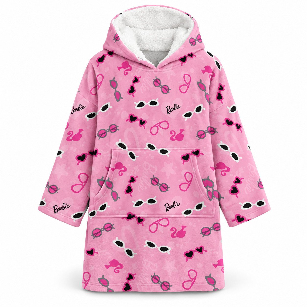 Barbie Sweatponcho Barbie Kuschelponcho Kuscheldecke mit Ärmeln Kapuze Tasche XS-L