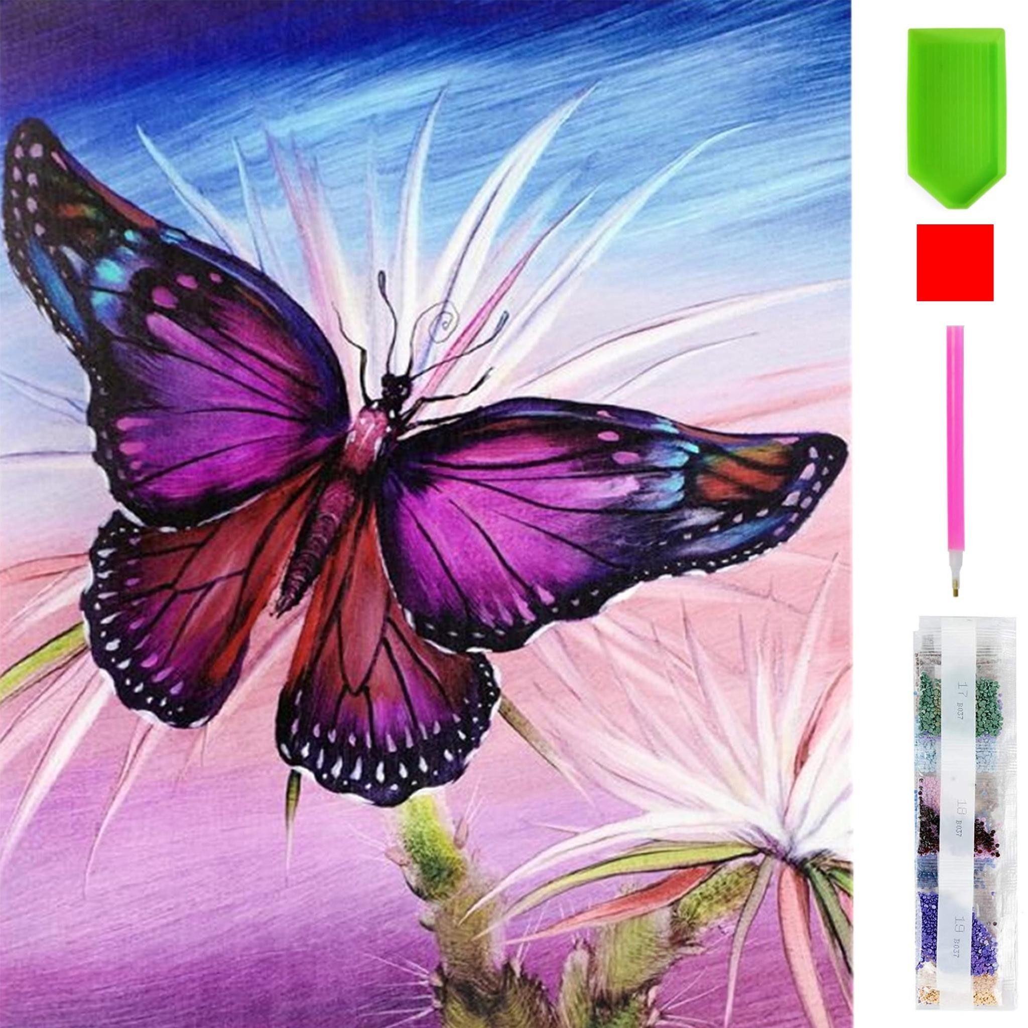 Realb2b Malen nach Zahlen 5d Diamond Painting Schmetterling Malen nach Zahlen 15x20cm (Komplettset für 5D Diamond Painting inklusive Leinwand, Diamanten und Werkzeugen, Diamond Painting Set mit Zubehör für DIY-Kreativität und Entspannung), 15x20cm 5D Diamond Painting mit präziser Klebeschicht & Zubehör