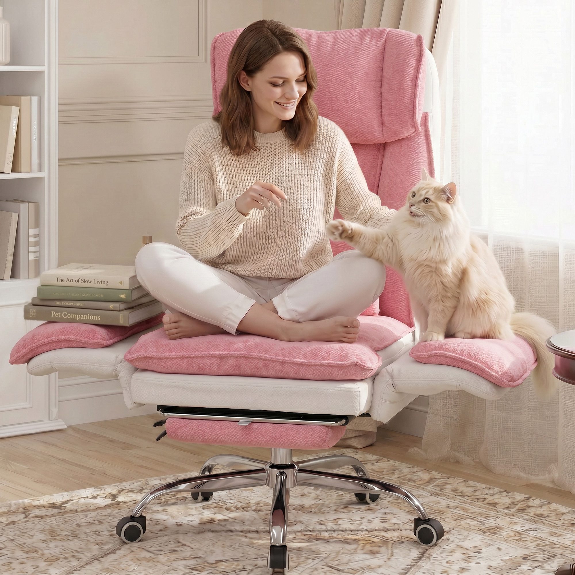 UEV Bürostuhl ergonomisch mit klappbarer Fußstütze Mesh bis 226kg, neigbar bis 150° (Packung), Hochklappbare Armlehnen/Integrierte Fußstütze/leichtgängiges Rad – Bild 2 von 5