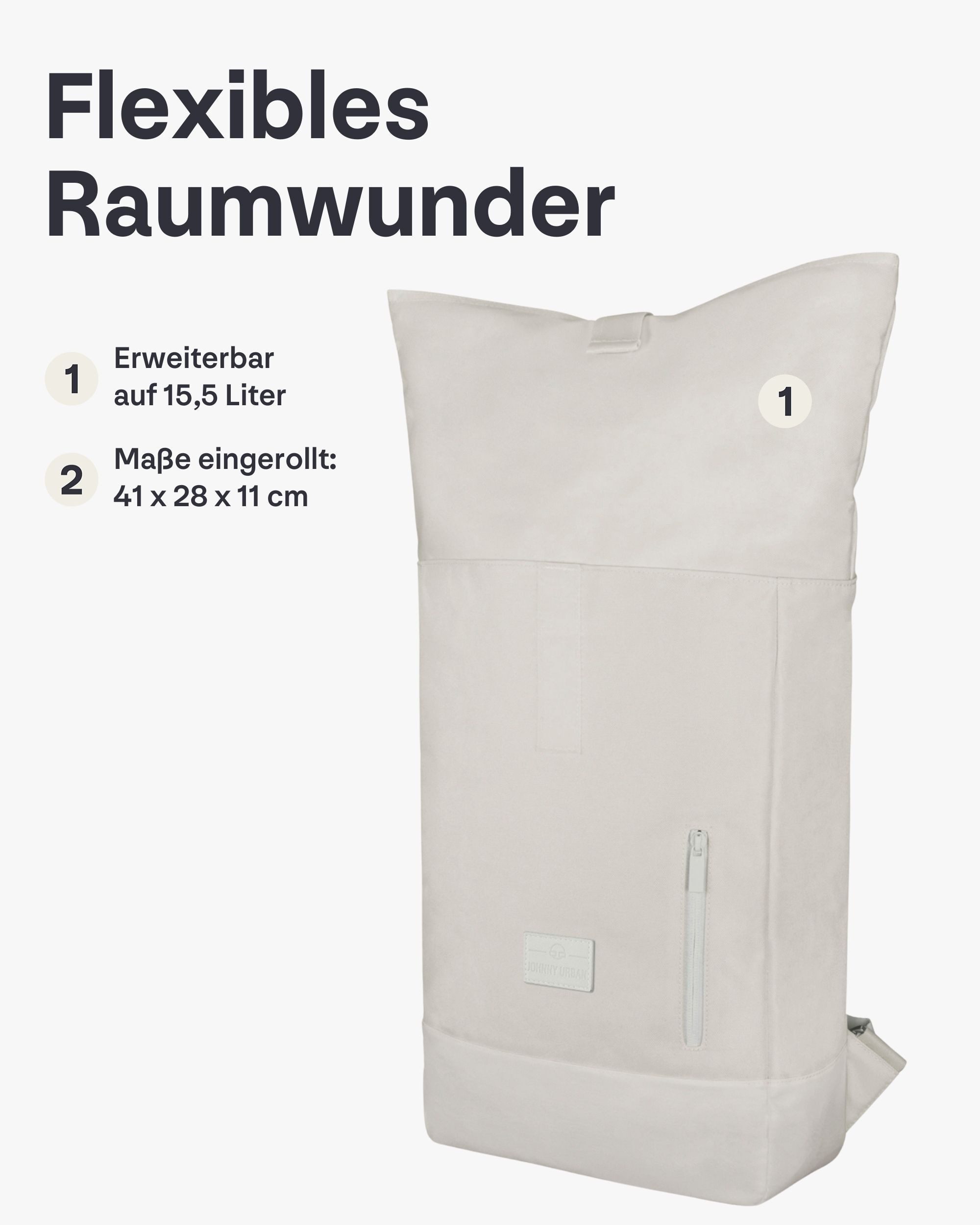 Johnny Urban Cityrucksack Robin Medium, Rolltop Damen Herren, Laptop Fach (1-tlg), Wasserabweisend