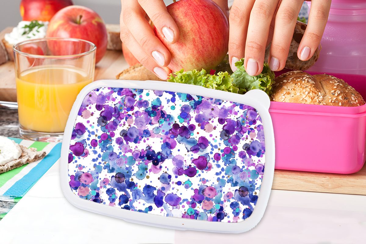 Erwachsene, Snackbox, Brotbox Brotdose Aquarell (2-tlg), für Kunststoff, - MuchoWow Lunchbox Mädchen, Kunststoff - Muster rosa Lila, Kinder,