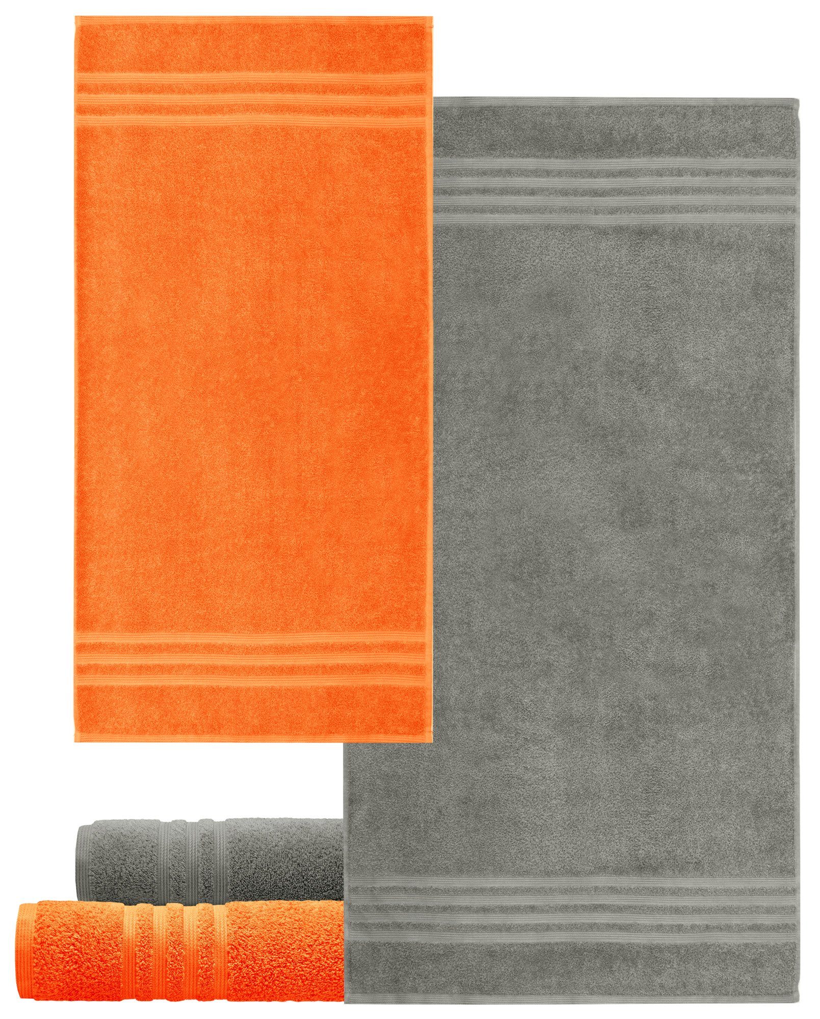 - Clementinen Duschtuch grau (Set, Handtuch Kombi: London, 50x100 Set 4-tlg), Frottee, 2x Stein orange Handtuch - Lashuma 2x 70x140 -