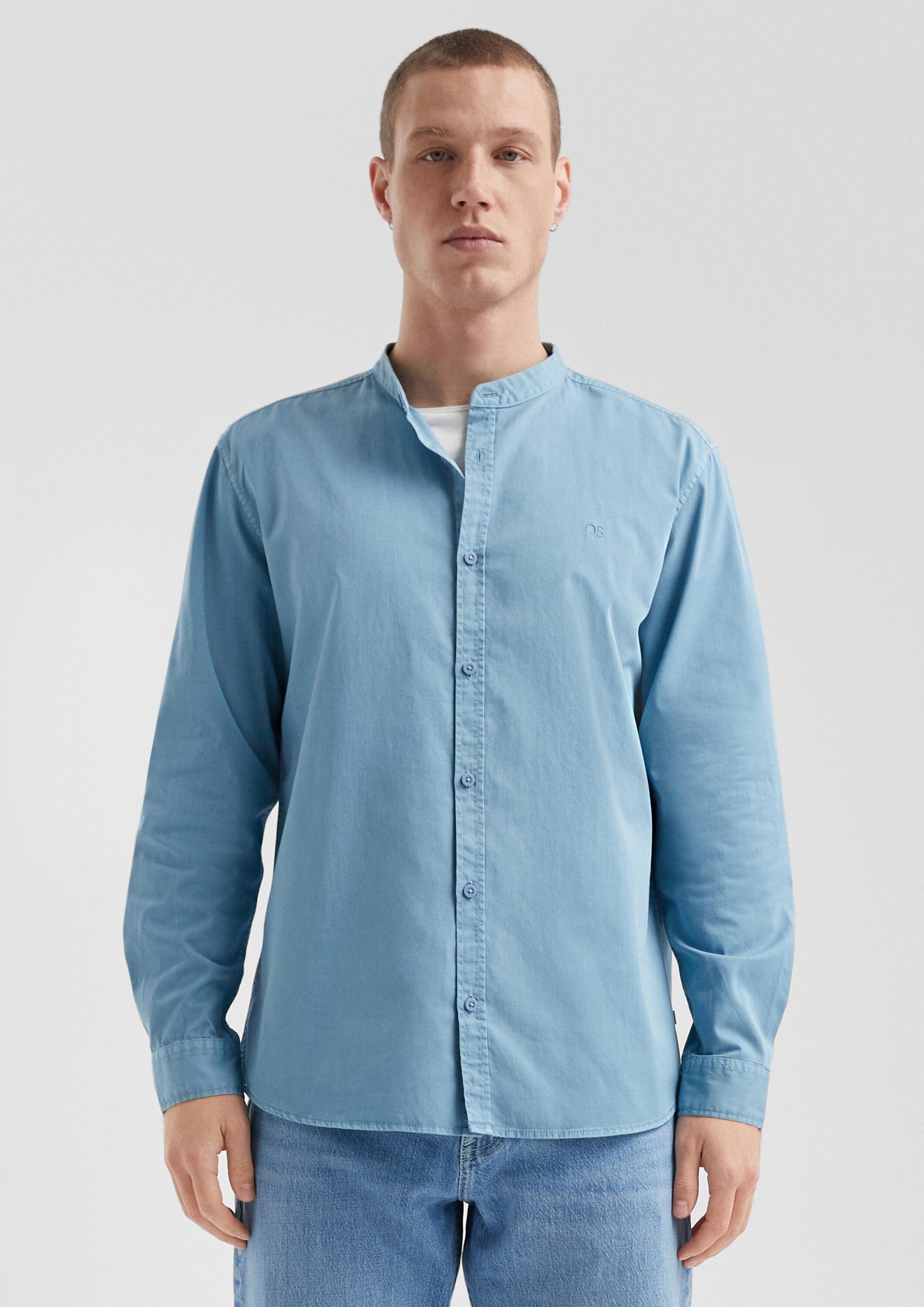 QS Langarmhemd Hemd Regular Fit: Gewaschenes Twillhemd mit Logostickerei