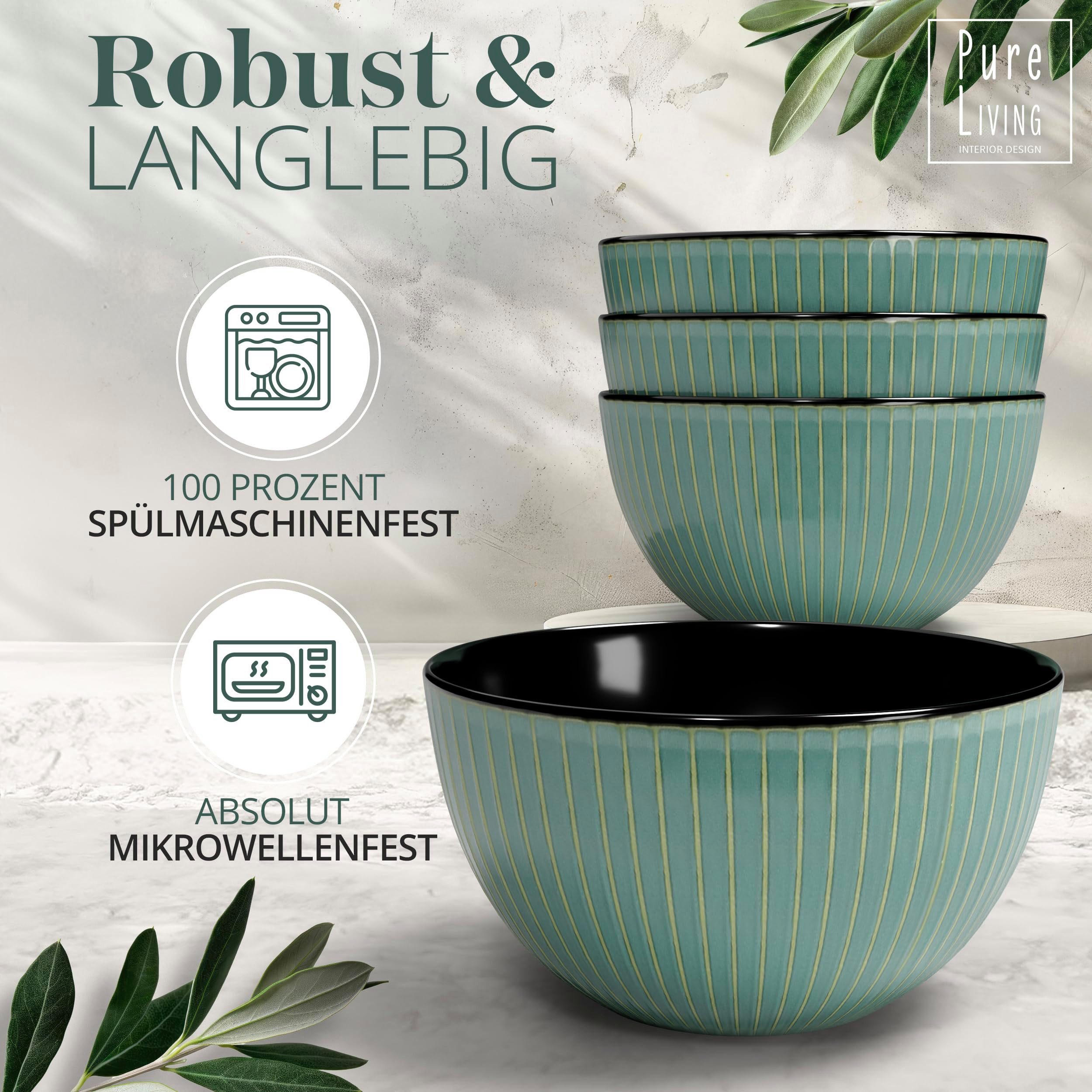 PURE LIVING INTERIOR DESIGN Geschirr-Set Ribbed aus Steingut, 36-tlg., für 12 Personen, Grün (36-tlg), 12 Personen, Steingut – Bild 5 von 5