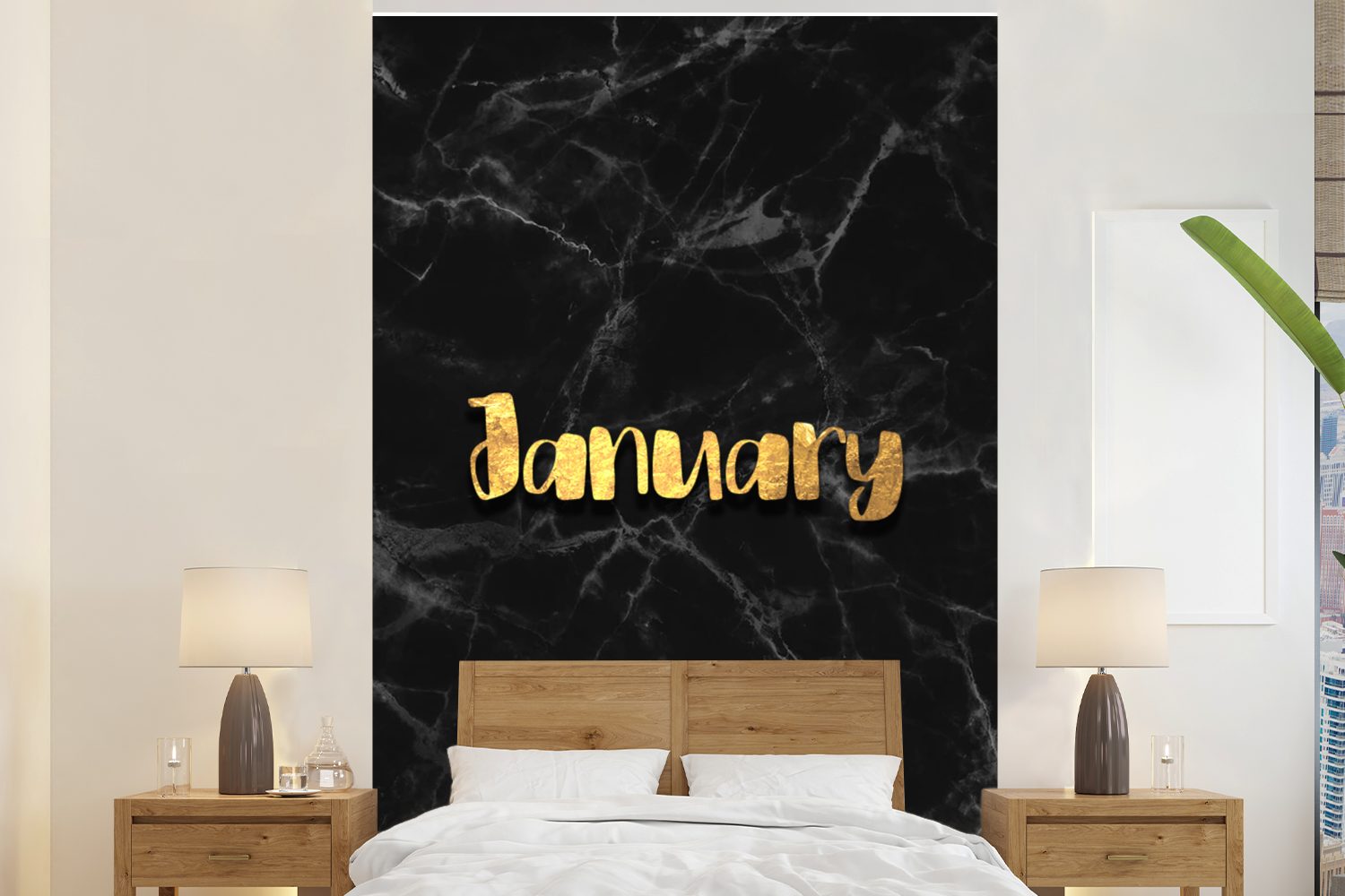 MuchoWow Fototapete Kalender - Januar - Gold - Marmor, Matt, bedruckt, (3 St), Montagefertig Vinyl Tapete für Wohnzimmer, Wandtapete | Fototapeten