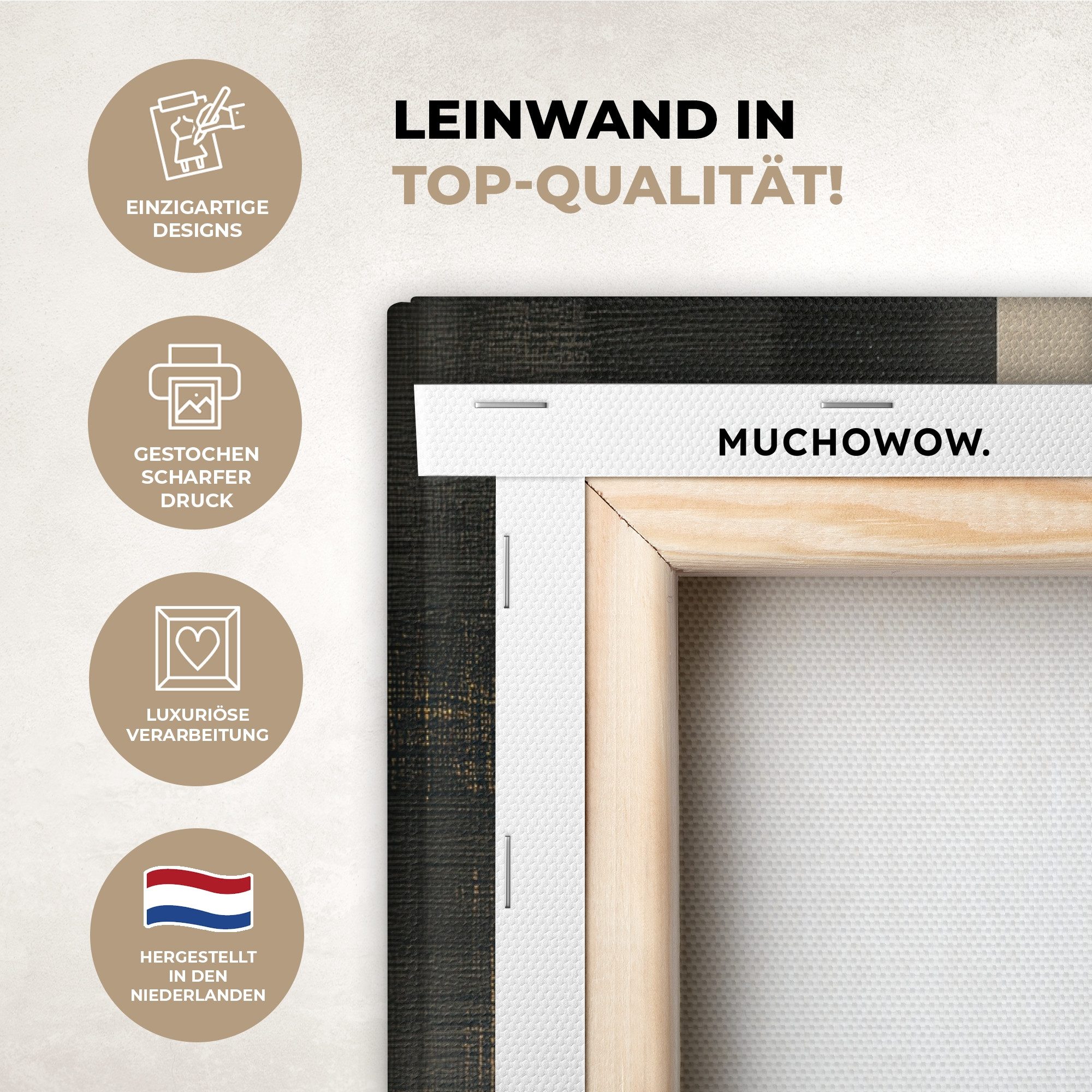 MuchoWow Leinwandbild Formen - Abstrakt - Gold, Fotodruck (3 St), Wand Bilder 3 Set, Deko Schlafzimmer Wohnzimmer Flur 60x40 cm – Bild 3 von 5
