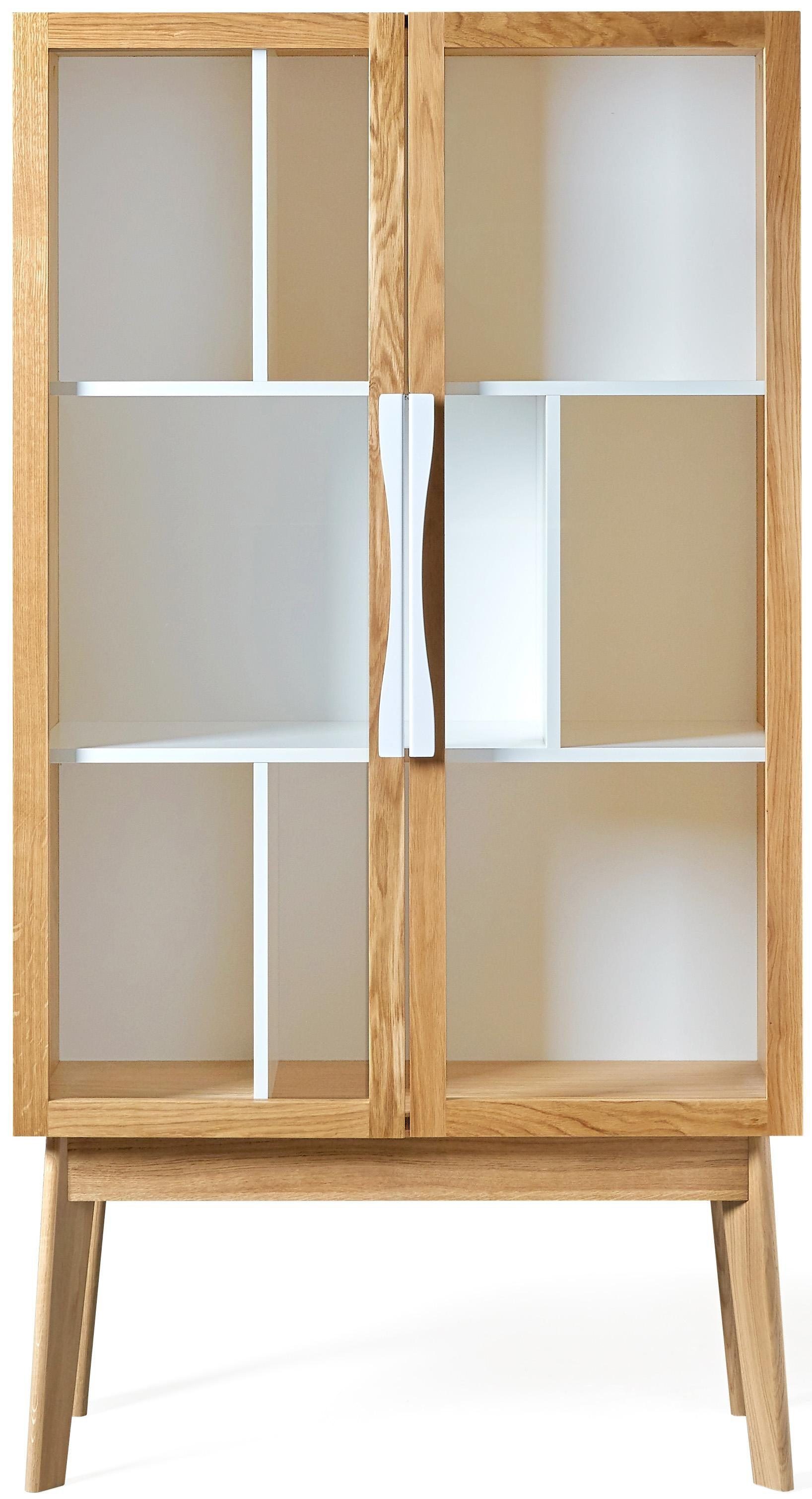 Hilla, aus mit cm, 88 Holzfurnier Breite Türen Glaseinsätzen, natur/weiss Eiche Bücherregal Woodman