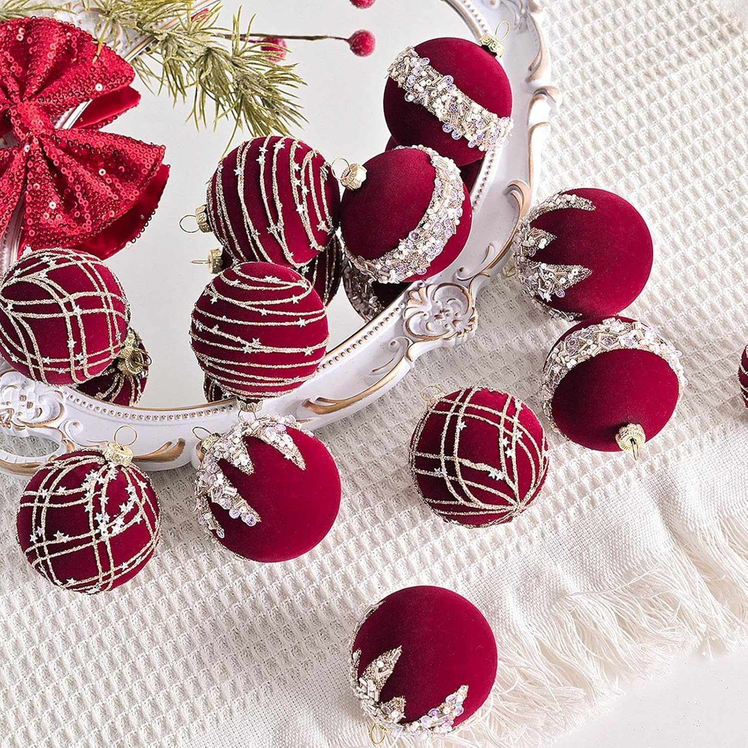 Coonoor Weihnachtsbaumkugel Weihnachtsdeko Weihnachtskugeln 12-teiliges Set,Weihnachtsbaumschmuck – Bild 4 von 5