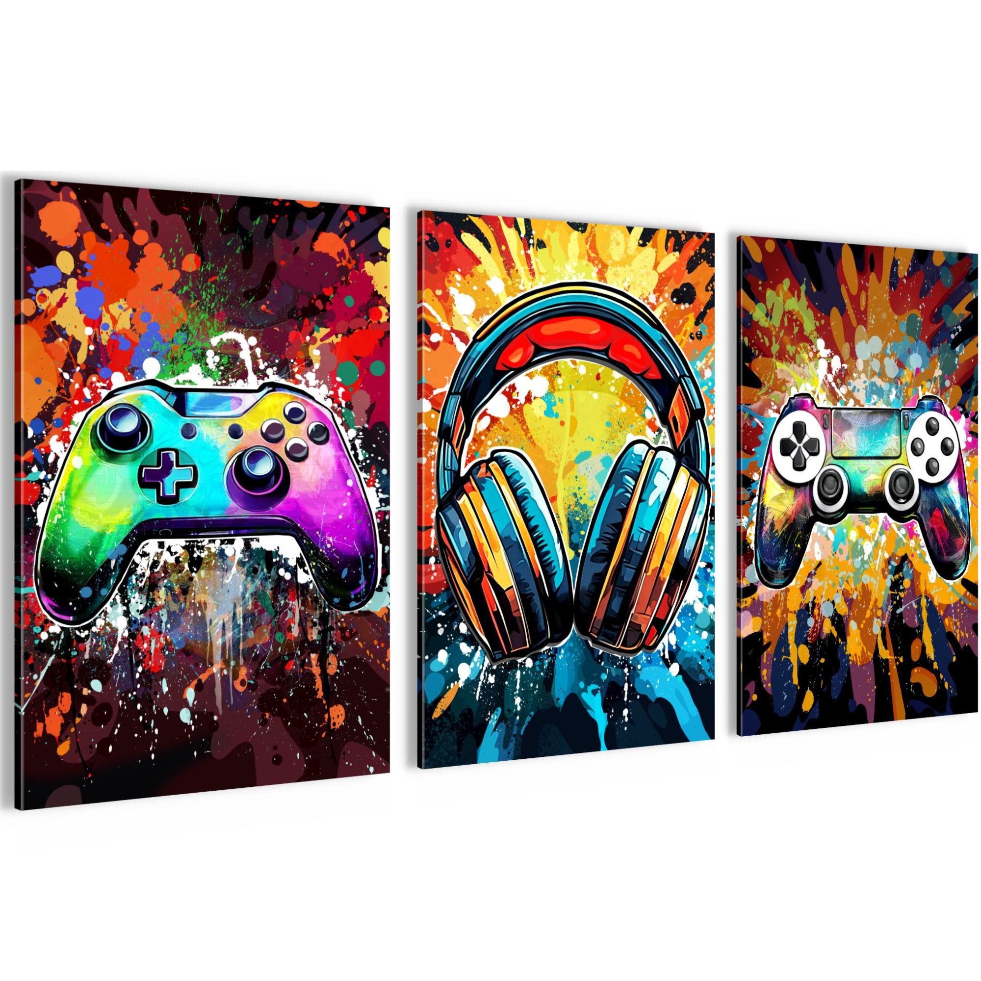 Novart Wandbild Wandbilder Gamer Spielkonsole Jugendzimmer Kinderzimmer, Schwarz
