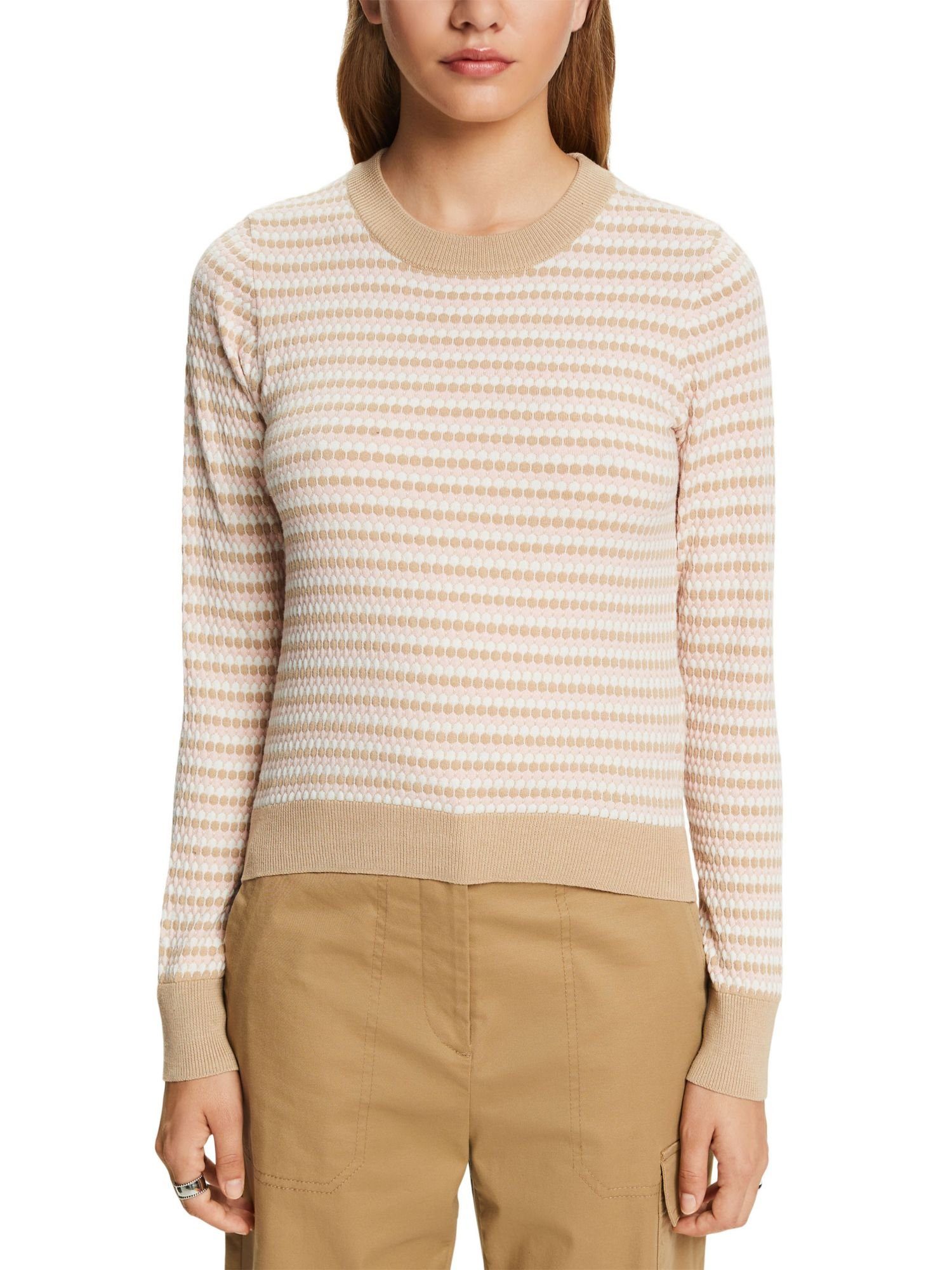 Pullover, Mehrfarbiger Esprit SAND Baumwollmix Rundhalspullover