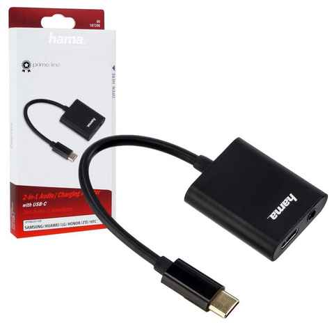 Hama 2in1 Audio-Adapter USB-C auf 3,5mm Klinke Tablet-Kabel, AUX + Ladebuchse Strom für Handy Smartphone Tablet PC Notebook