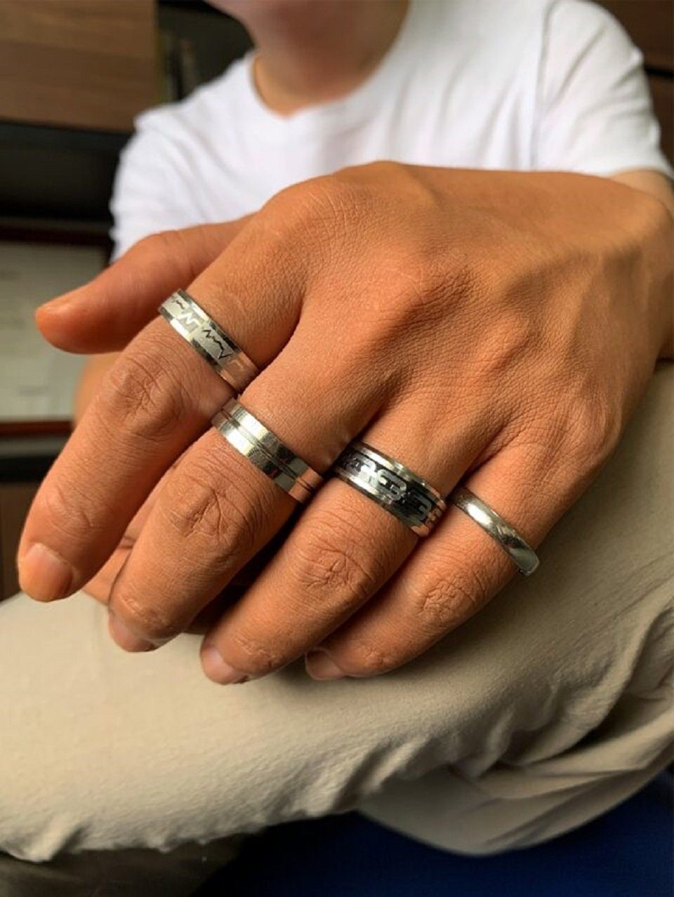 ENGELSINN Fingerring Herren Ring Ringe Fingerringe Set Silber modisch  Edelstahl Silber (4-tlg), Hochwertige Verarbeitung