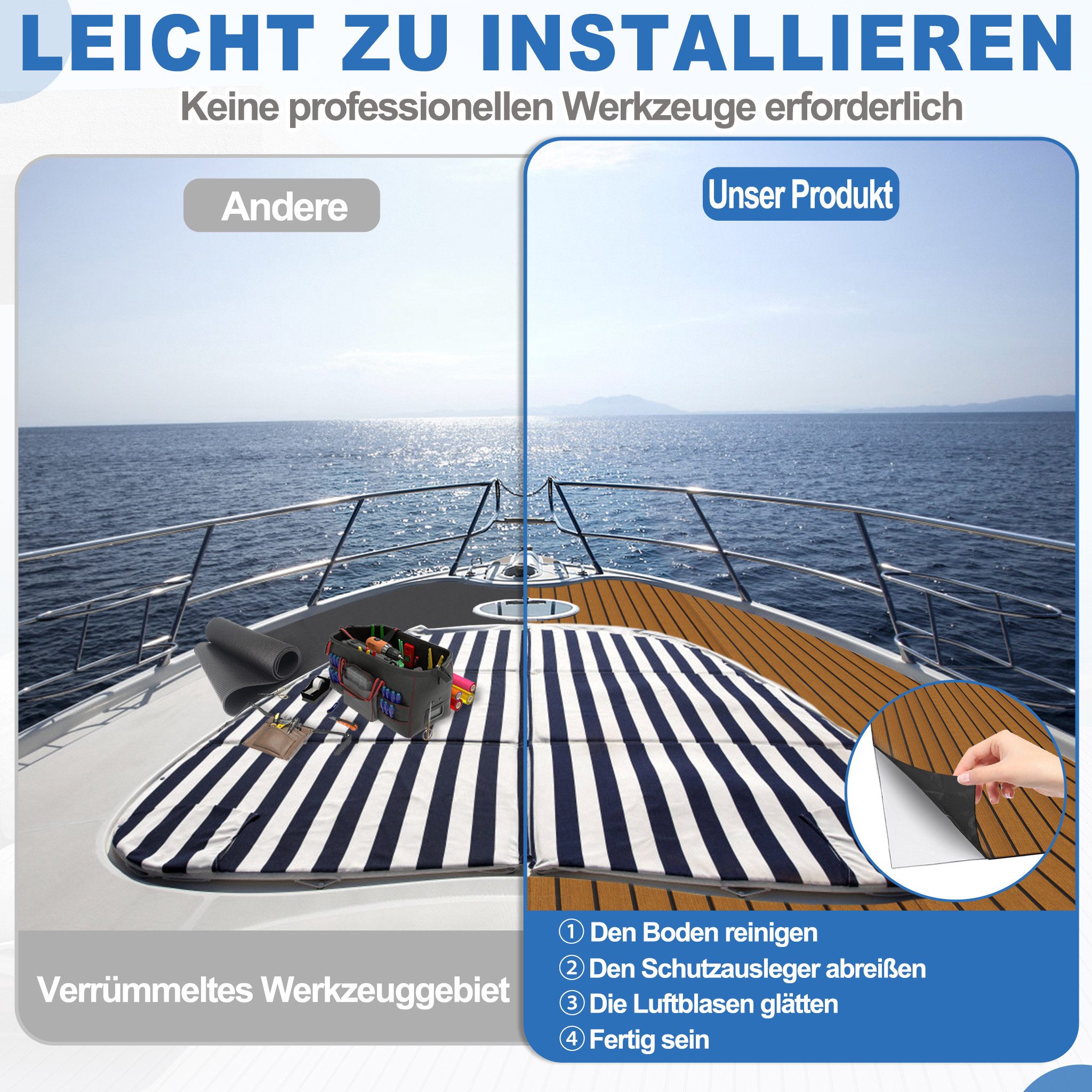 FIVMEN Bodenmatte Eva Schaum Boot Bodenbelag mit 3M Selbstklebende Unterstützung DIY, Faux Teak Material für Schiffe, rutschfeste Marineteppich Bootsmatte