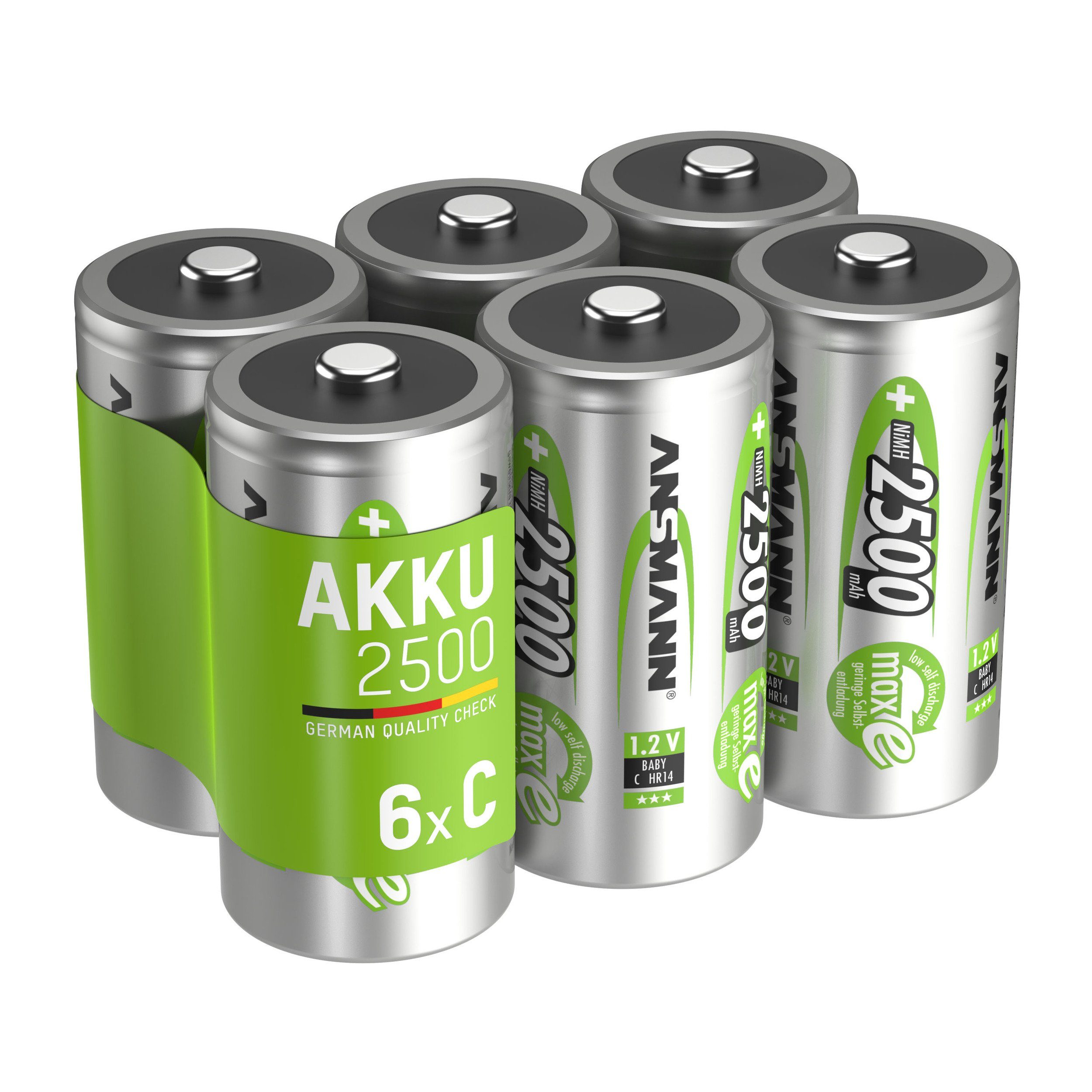 ANSMANN AG Akku C 2500mAh Baby NiMH 1,2V – 1000x wiederaufladbar (6 Stück) Akku 2500 mAh (1.2 V)