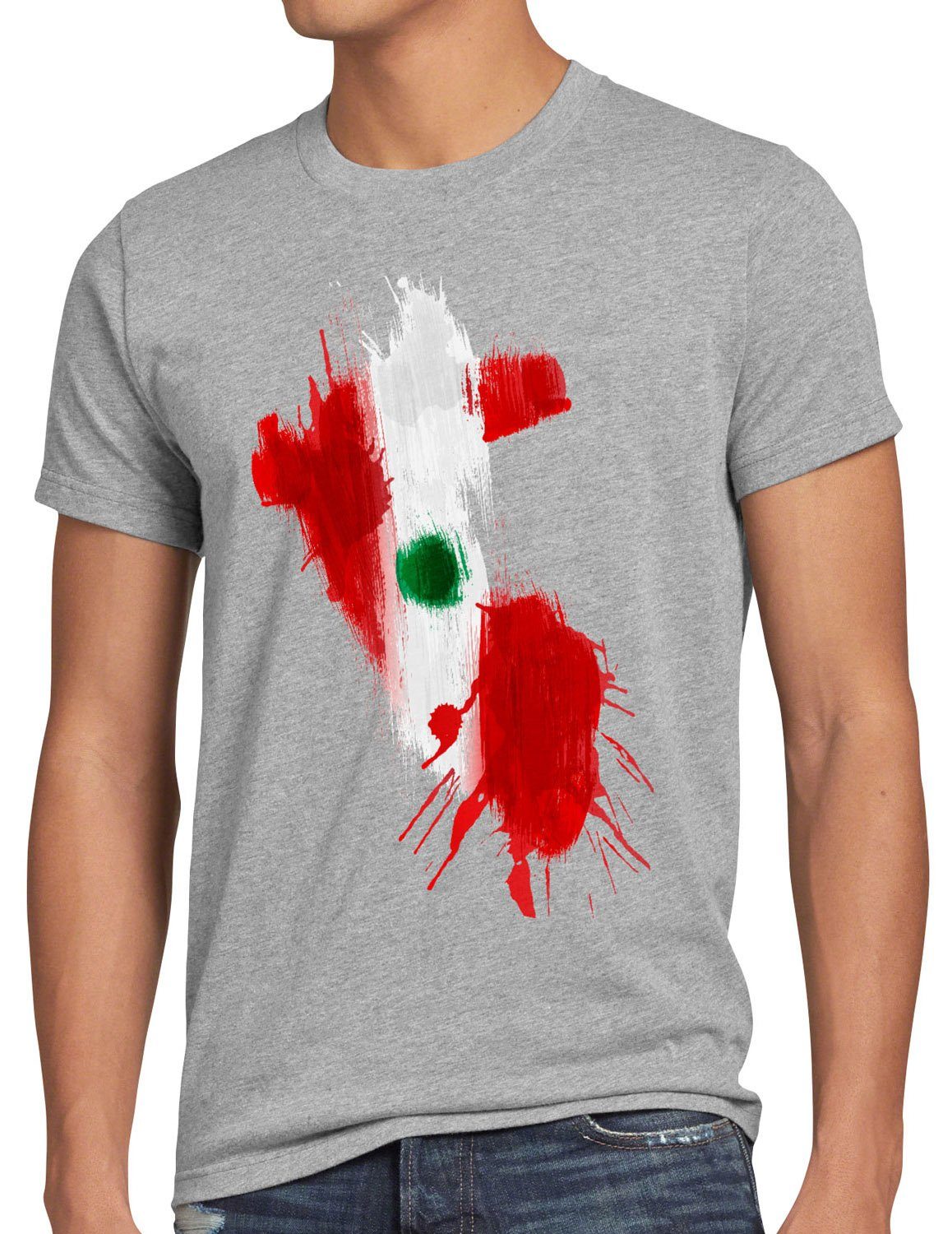 grau Peru meliert Print-Shirt Flagge EM Sport Herren Fahne WM style3 T-Shirt Fußball