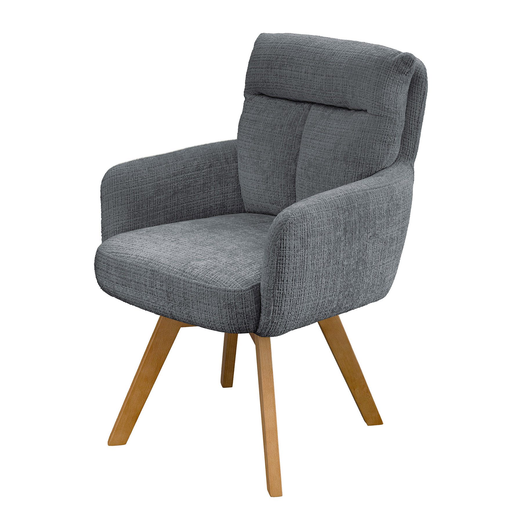 riess-ambiente Polsterstuhl BIG GEORGE grau / natur - Drehstuhl, Chenille, Buchenholz, gepolstert (Einzelartikel, 1 St), Esszimmer · 360° drehbar · mit Armlehne · Retro · Federkern-Polsterung