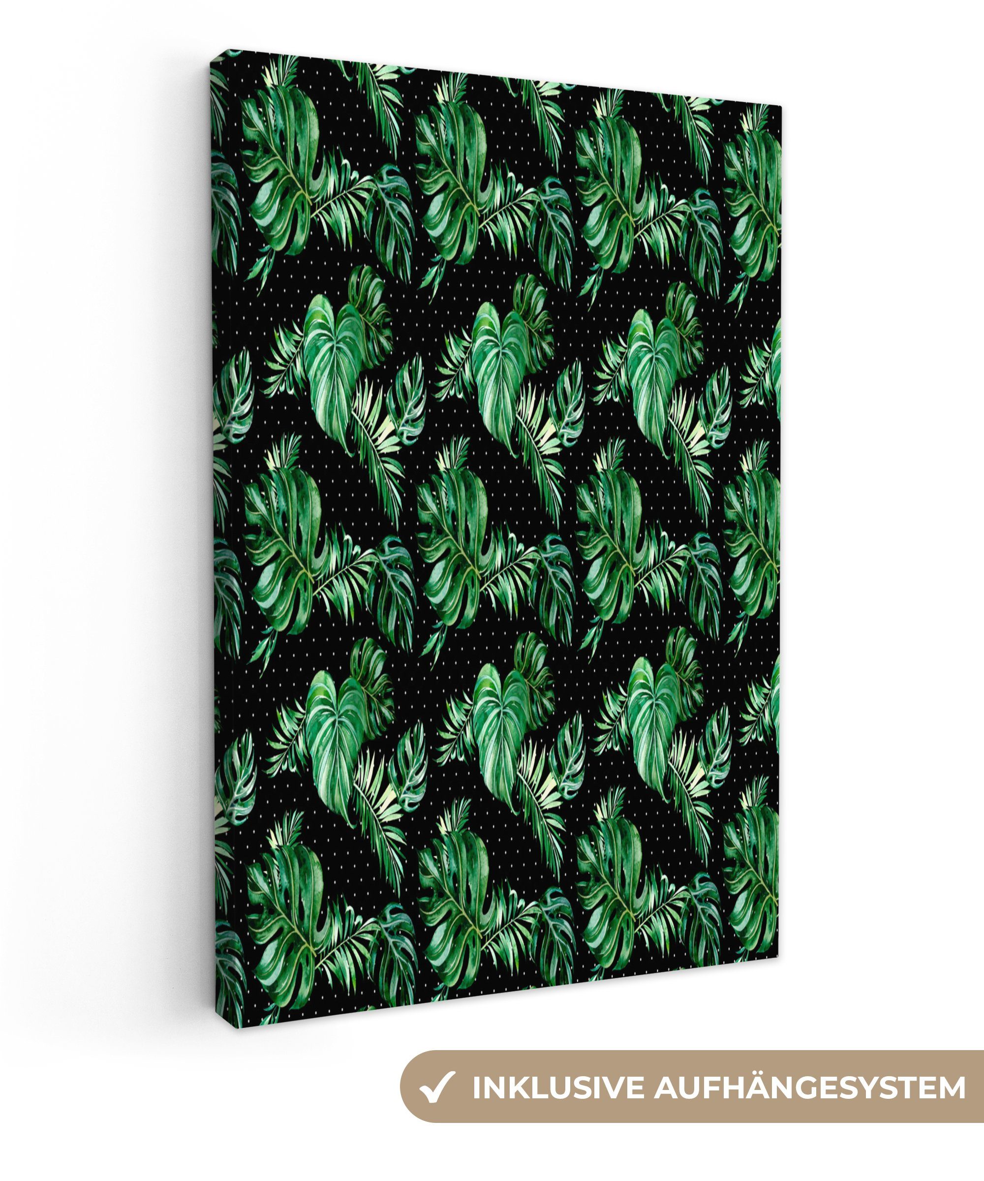 OneMillionCanvasses® Leinwandbild Weinlese - Monstera - Blätter, (1 St), Leinwandbild fertig bespannt inkl. Zackenaufhänger, Gemälde, 20x30 cm