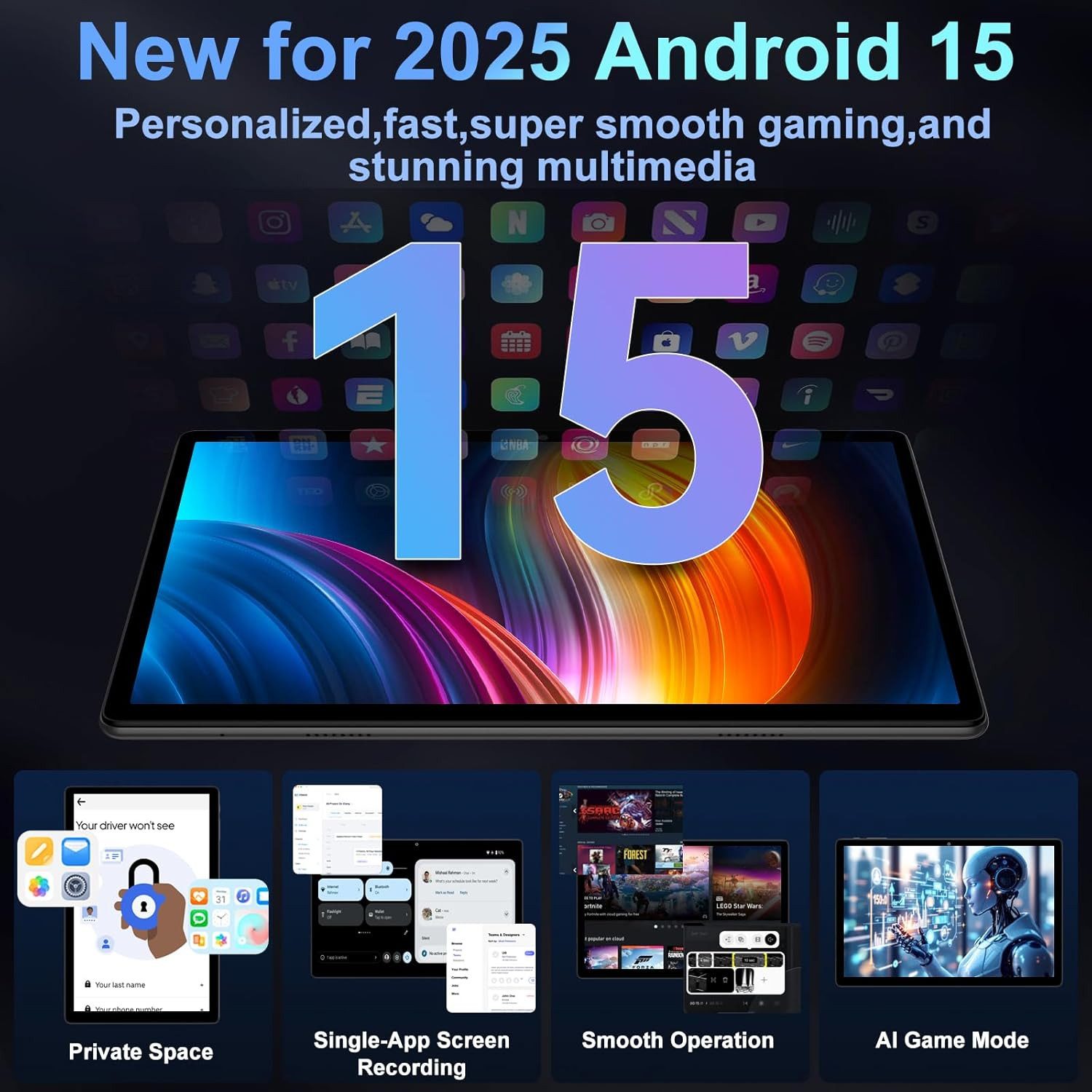 DEERTiME Android 15 Tablet 30GB RAM 64GB Speicher/erweiterbar auf bis 2TB Tablet (10,1", 64 GB, Android 15, 6000mAh, Gemini AI, 5G WiFi, Widevine L1, mit Tastatur/Maus)