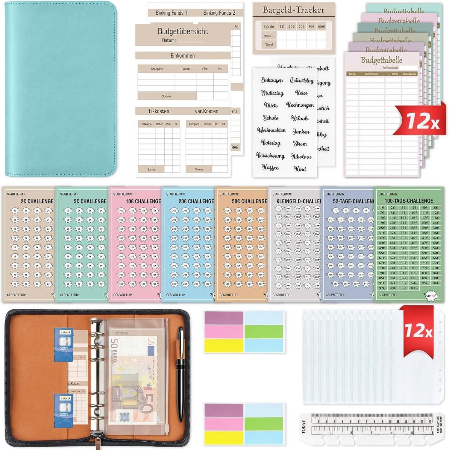 LuxusKollektion Notizbuch Budget Planner Deutsch Upgrade mit Reißverschluss - 8 Sparchallenges