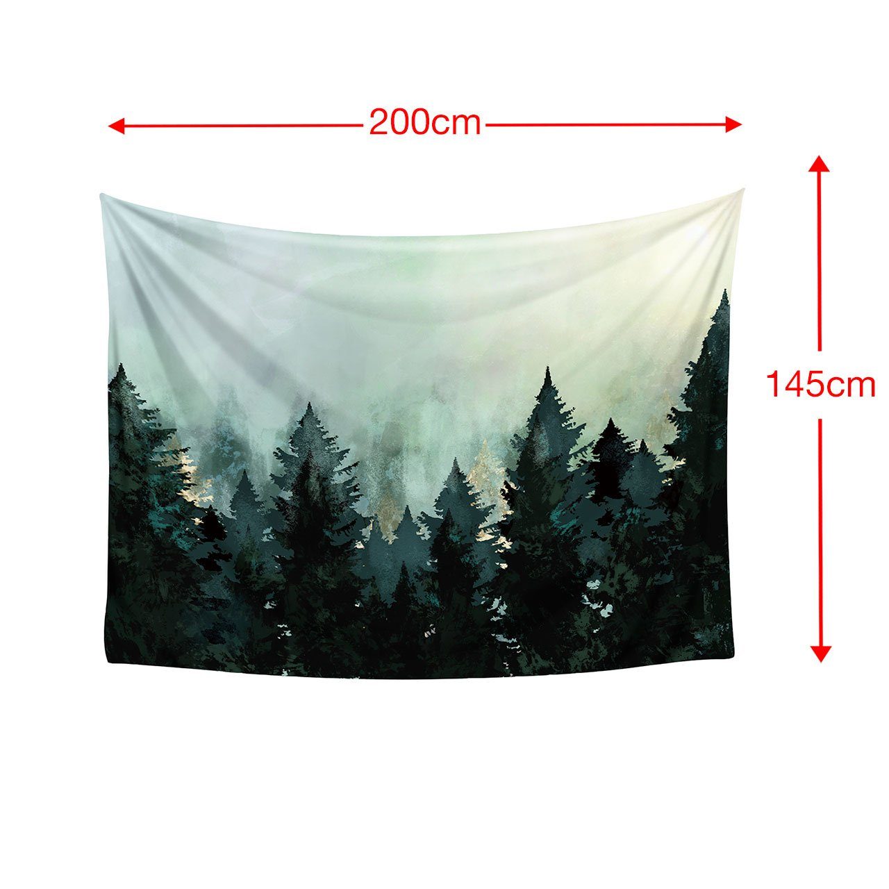 Wald mit Natur rechteckig, Wandteppich, GalaxyCat, vers. Nebel Wald Wandbehang Tapiss, Größen, mm, mit im Wandteppich Tannen, 1450 Höhe: Wandbehang