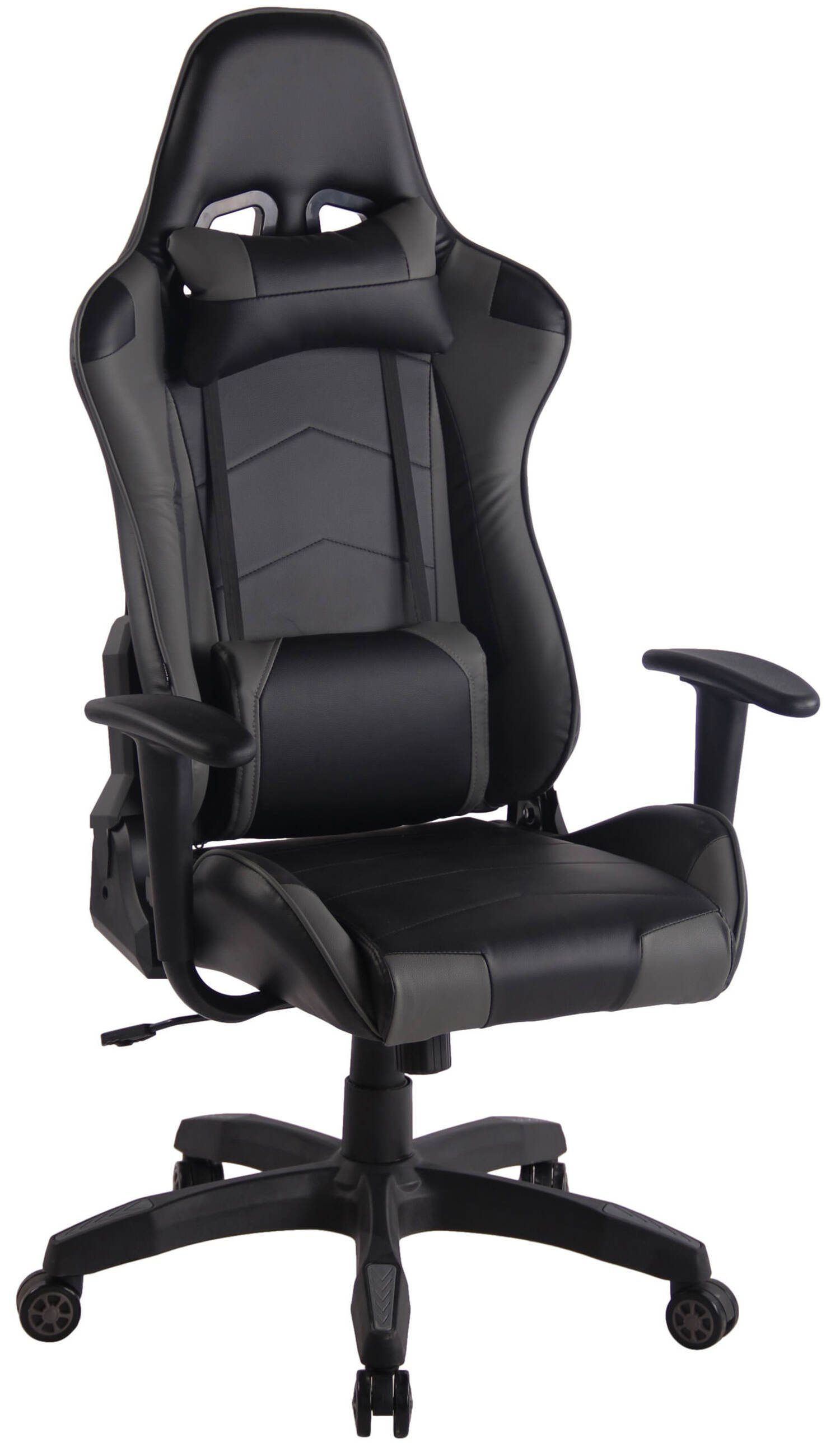 TPFLiving Gaming-Stuhl Mirage mit bequemer Rückenlehne - höhenverstellbar und 360° drehbar (Schreibtischstuhl, Drehstuhl, Gamingstuhl, Racingstuhl, Chefsessel), Gestell: Kunststoff schwarz - Sitzfläche: Kunstleder schwarz/grau