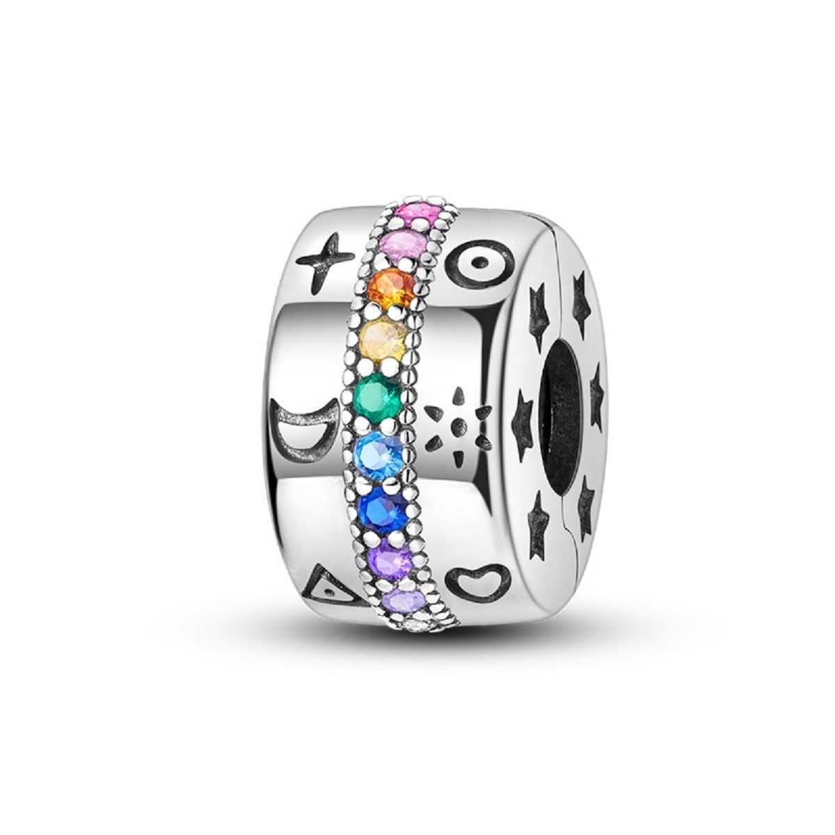 PANDACHARMS Bead Runensymbole mit Bunter Steinreihe Clip Charm, 925er Silber