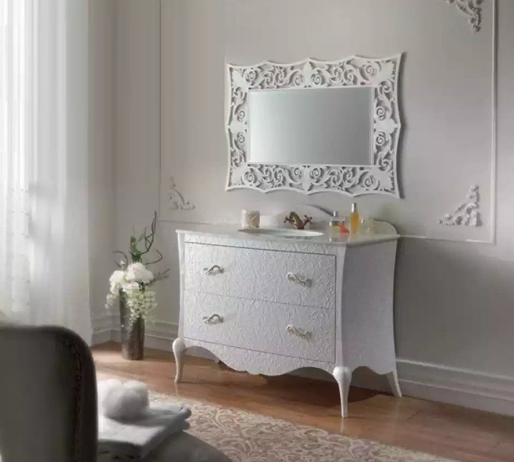 JVmoebel Waschbeckenschrank Badezimmermöbel Set mit Waschbecken, Spiegel und Unterschrank (2-St., 1x Kommode mit Waschbecken + 1x Spiegel) Made in Europa