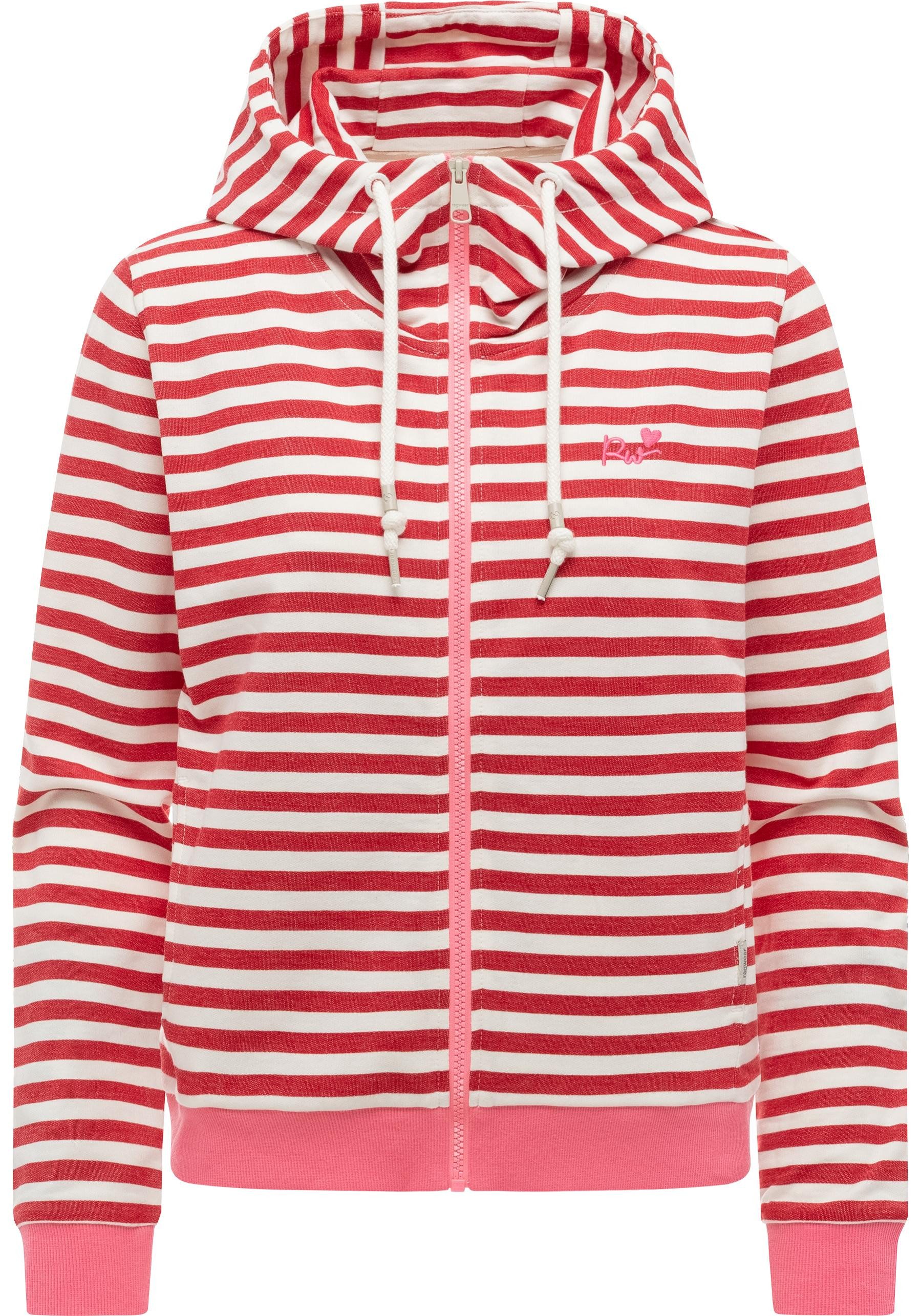Ragwear Sweatjacke Parya Stripes gestreifte Damen Zipp-Jacke mit süßer Stickerei
