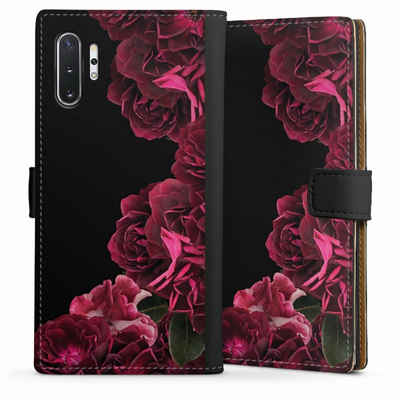 DeinDesign Handyhülle Rose Vintage pink Vintage Rosen auf Schwarz, Samsung Galaxy Note 10 Plus Hülle Handy Flip Case Wallet Cover
