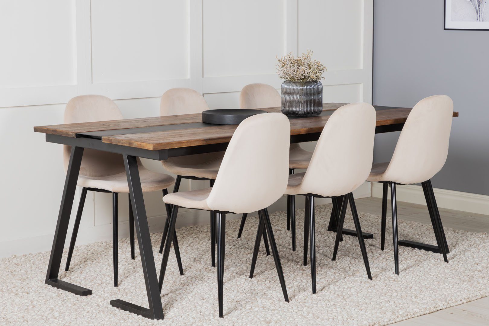 Polar (7-tlg) ebuy24 Esszim, Essgruppe Beige und 6 Essgruppe Teak Esstisch Jakarta