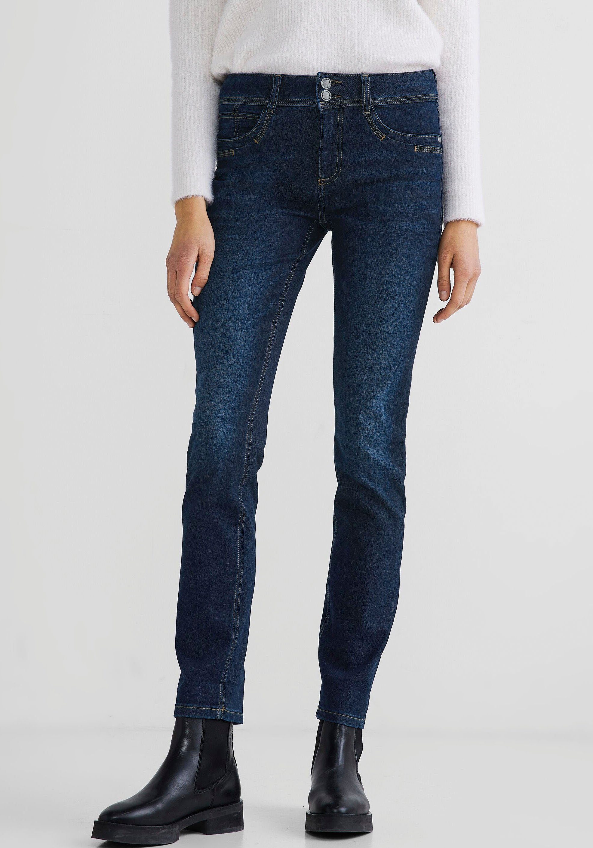 Bund Slim-fit-Jeans schmalen STREET und hohem Beinen Jane ONE mit Style