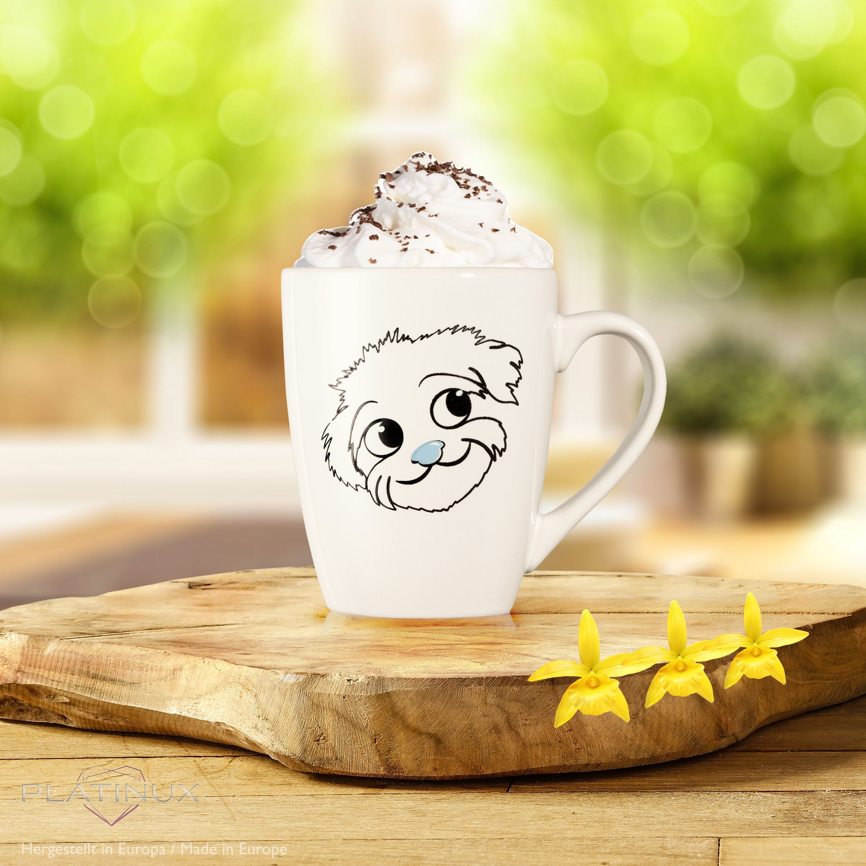 Tasse Kaffeebecher "Flocke", Keramik, Teebecher mit aus Motiv Kaffeetasse Griff PLATINUX 250ml Tasse Keramik Hunde Teetasse mit