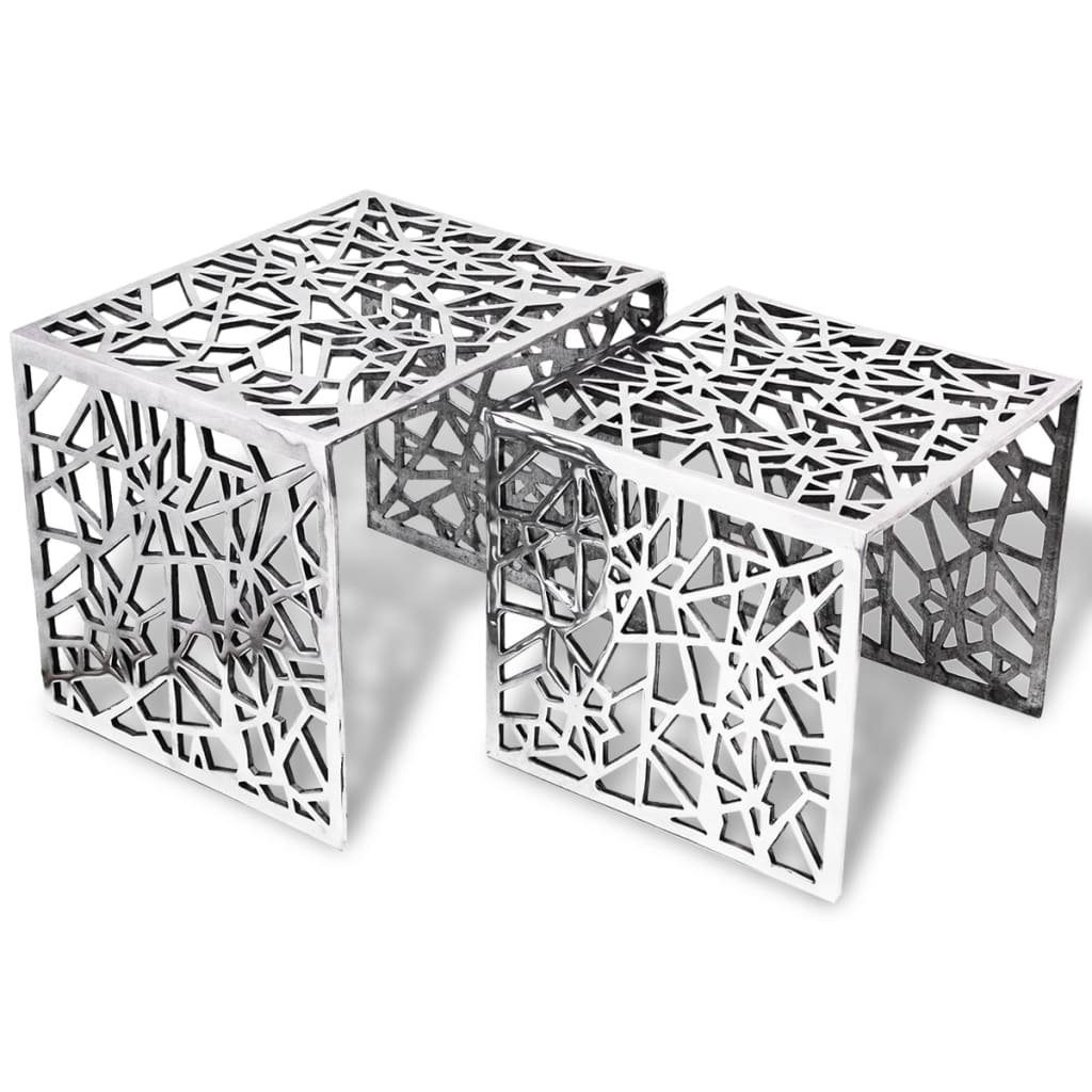 furnicato Beistelltisch Moderne silberne Beistelltische aus Aluminium 49x39x40 cm & 39x39x36 (1-St), Langlebige Satztische als Couchtische für Ihr Zuhause im Wohnzimmer