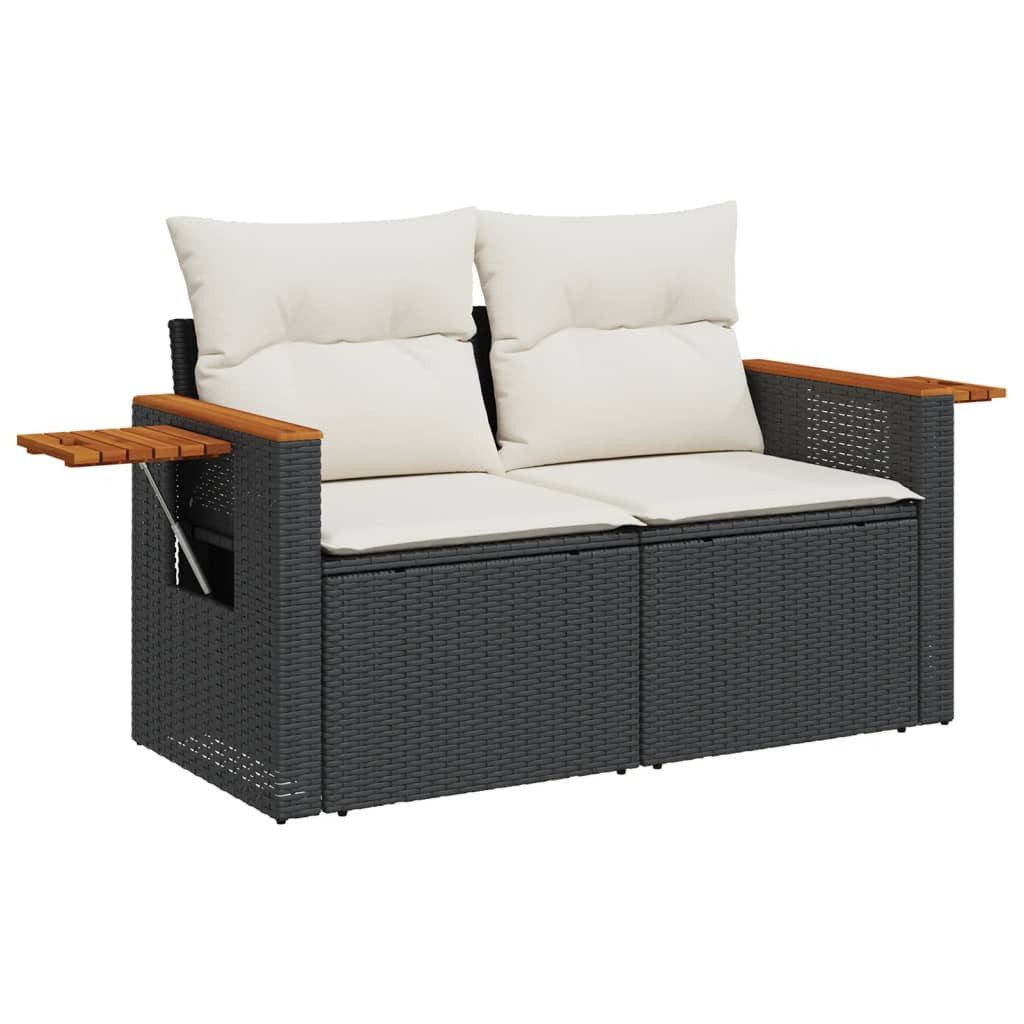 vidaXL Gartenbank NA Gartenbank Gartensofa Loungesofa mit Kissen 2-Sitzer Schwarz Polyra