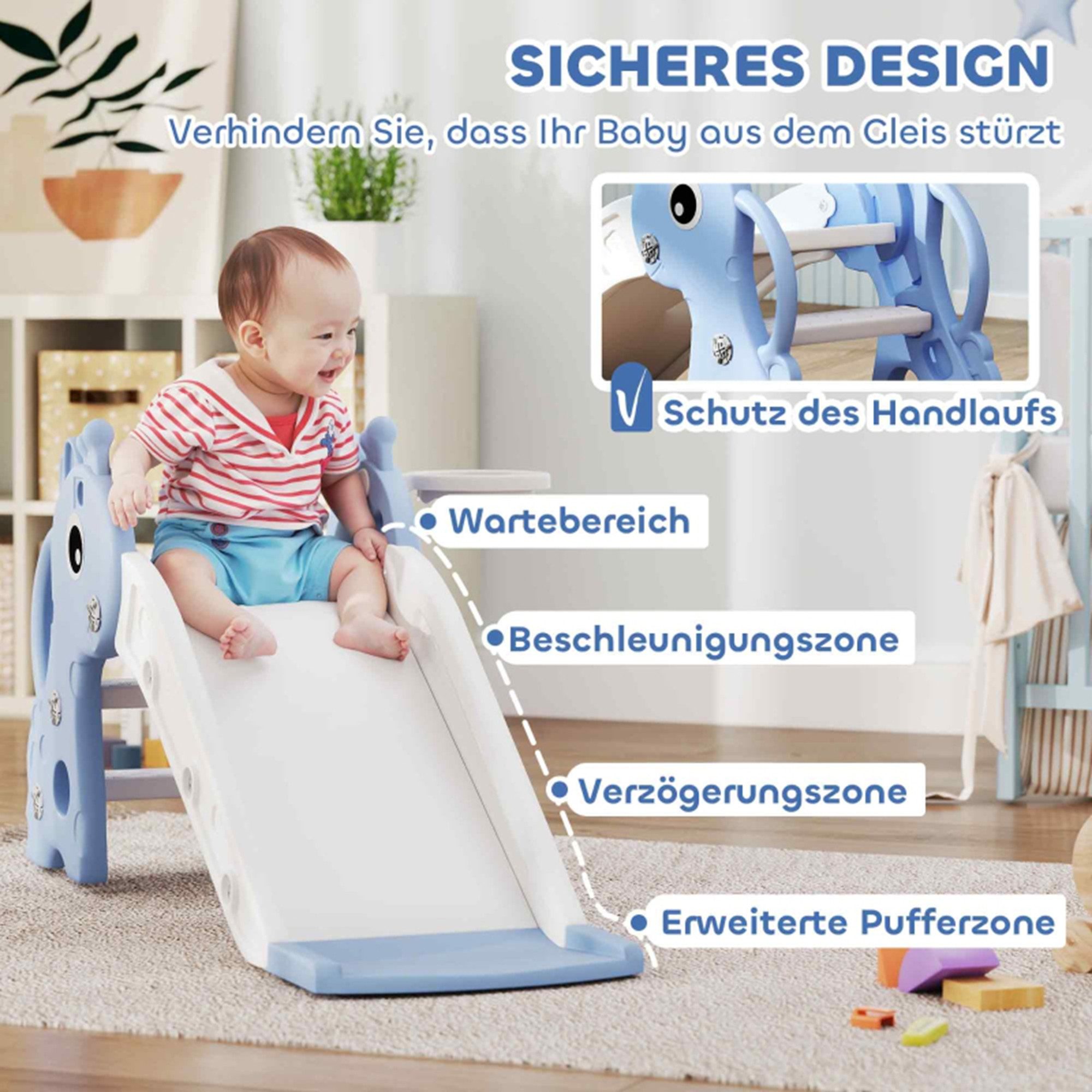 MC Star Rutsche 3-in-1 für Kinder, Giraffenform, Basketballkorb, Ball, Grau