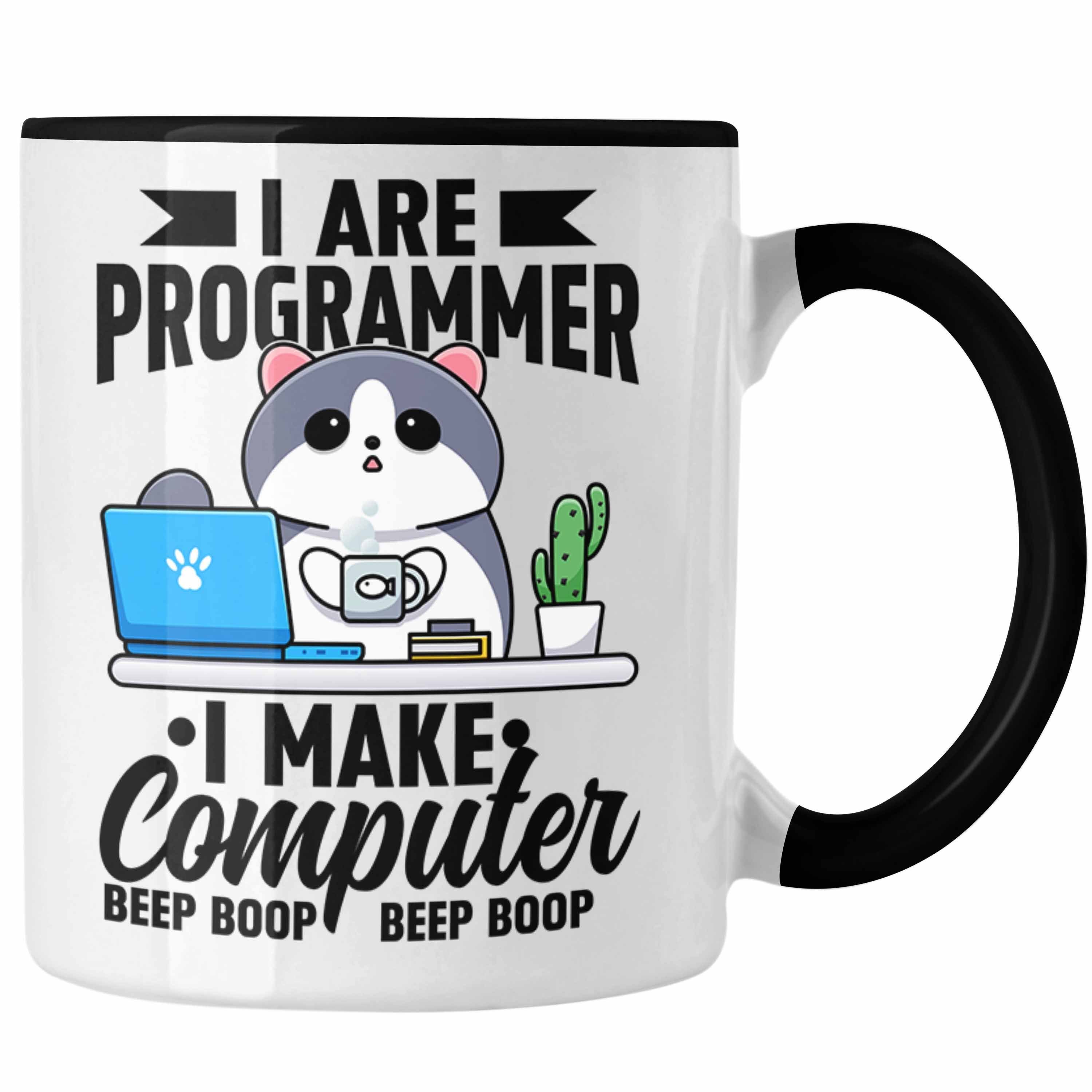 Trendation Tasse Trendation - Lustige Programmierer Tasse Geschenk Humor I Are Programmer I Make Computer Beep Boop Lustiger Spruch Schwarz