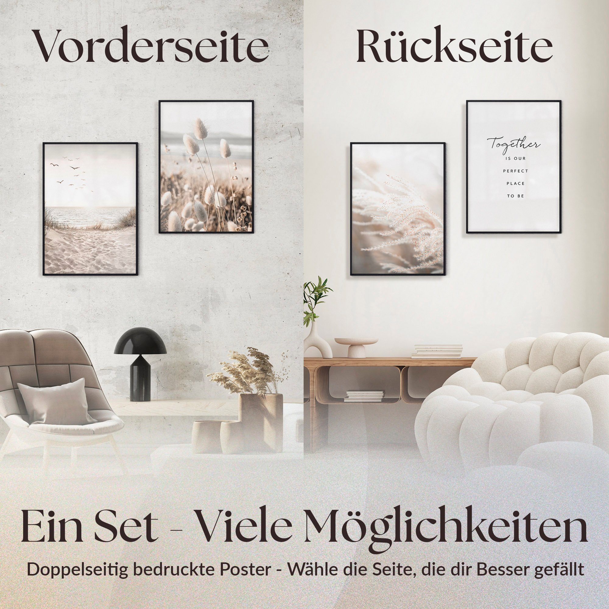 Beidseitig, Set Wohnzimmer Heimlich Infinity, Beige Poster als 50x70 Landschaften Deko cm Bilder,