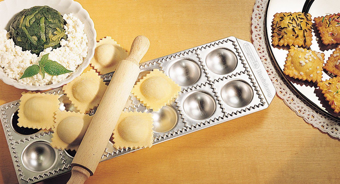 imperia Ravioliform Ravioli Chef, Aluminium, für 12 Ravioli, inkl. Nudelholz, Aluminium